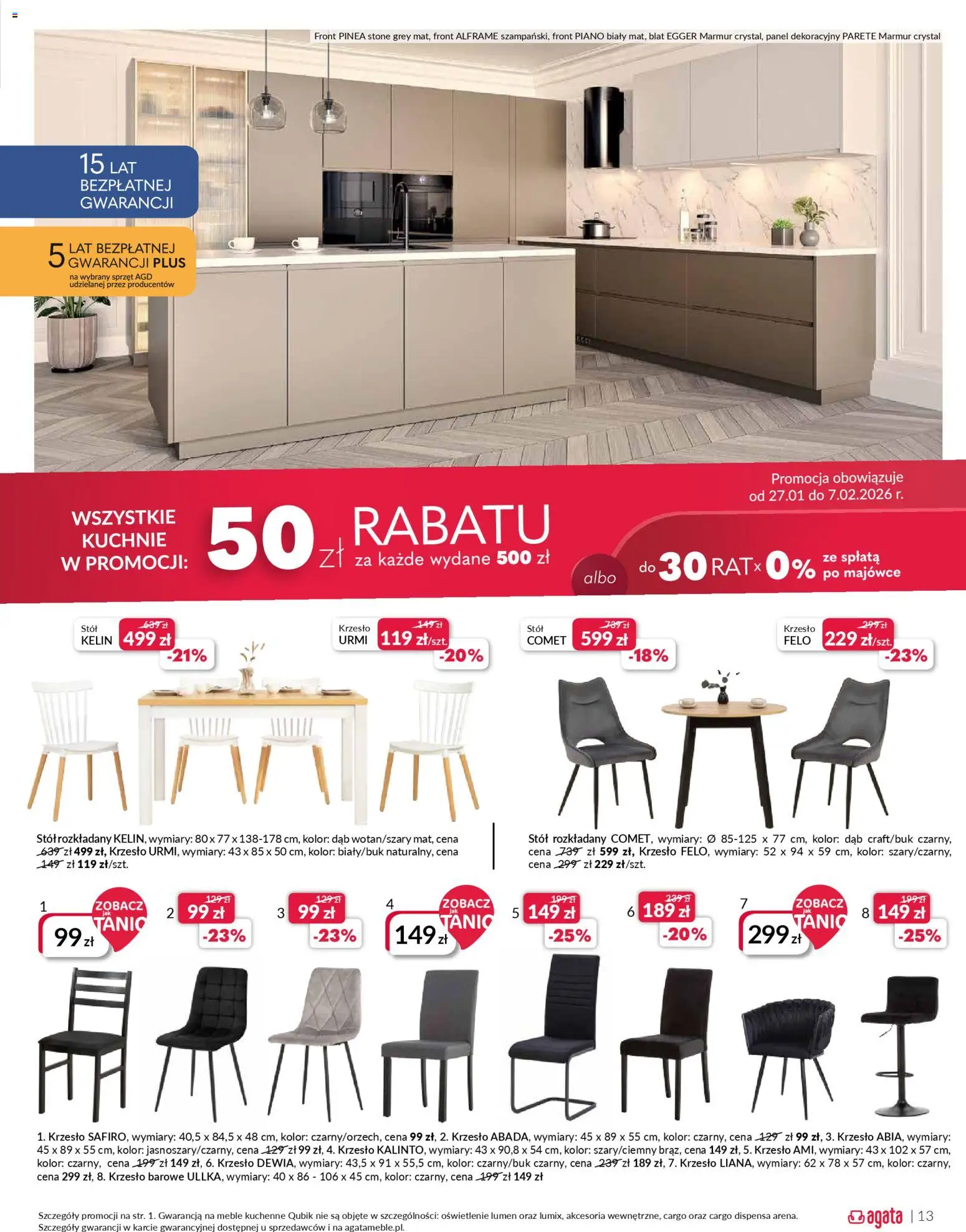 Salony Agata Gazetka od 27.01.2026 | Strona: 13 | Produkty: Stół, Krzesło