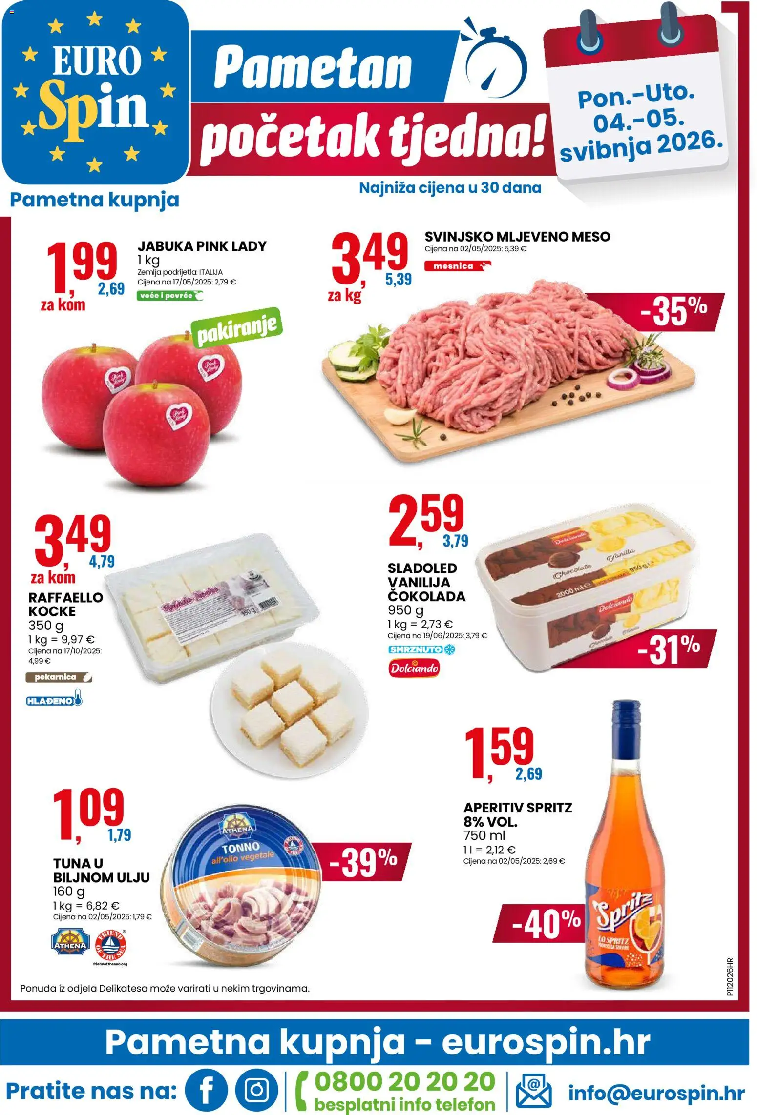 Eurospin katalog | vrijedi od 29.04.2026 | Stranica: 16 | Proizvodi: Aperitiv, Tuna, Jabuka, Raffaello