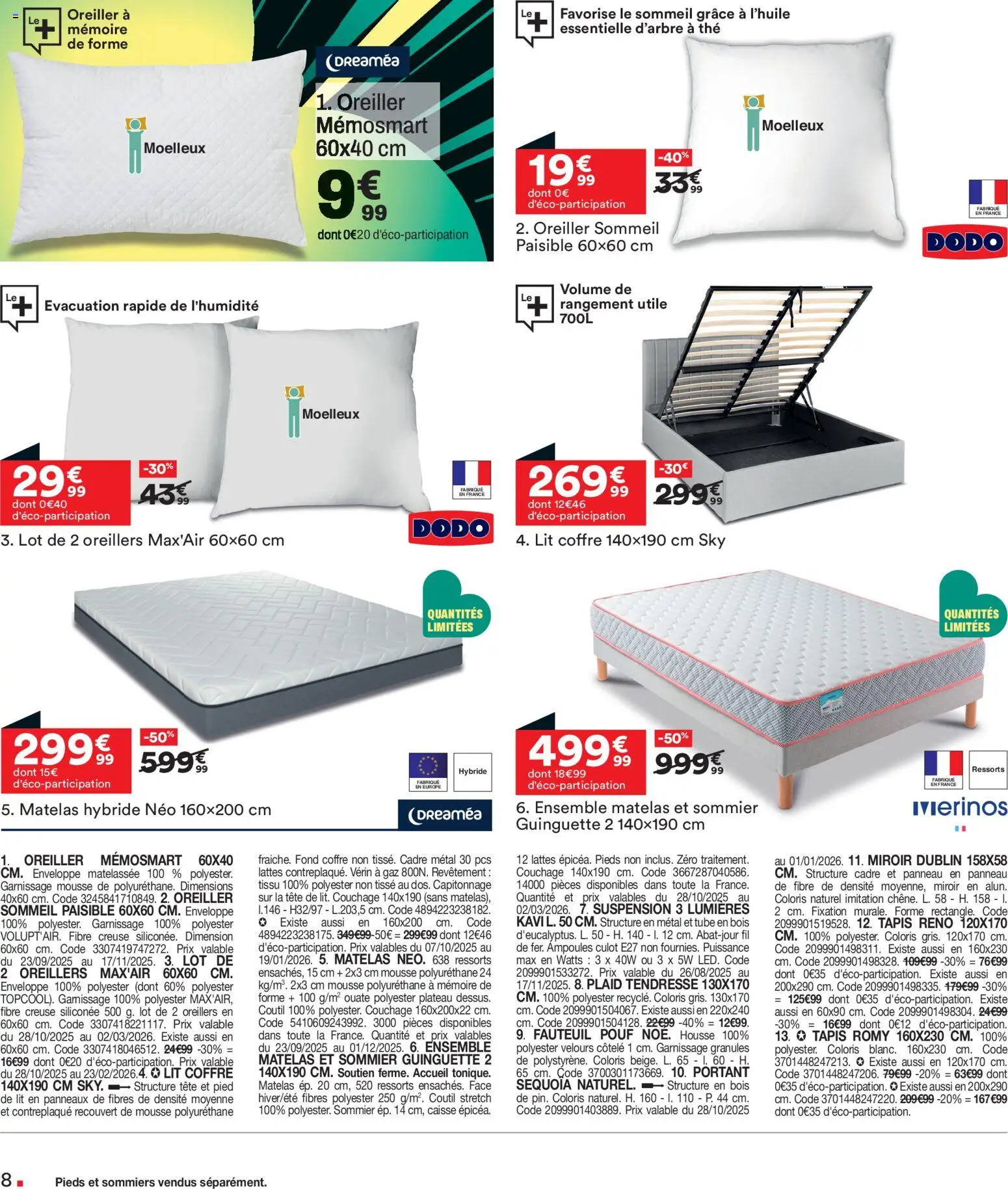 {H1} | Page: 8 | Produits: Mousse, Suspension, Matelas, Thé