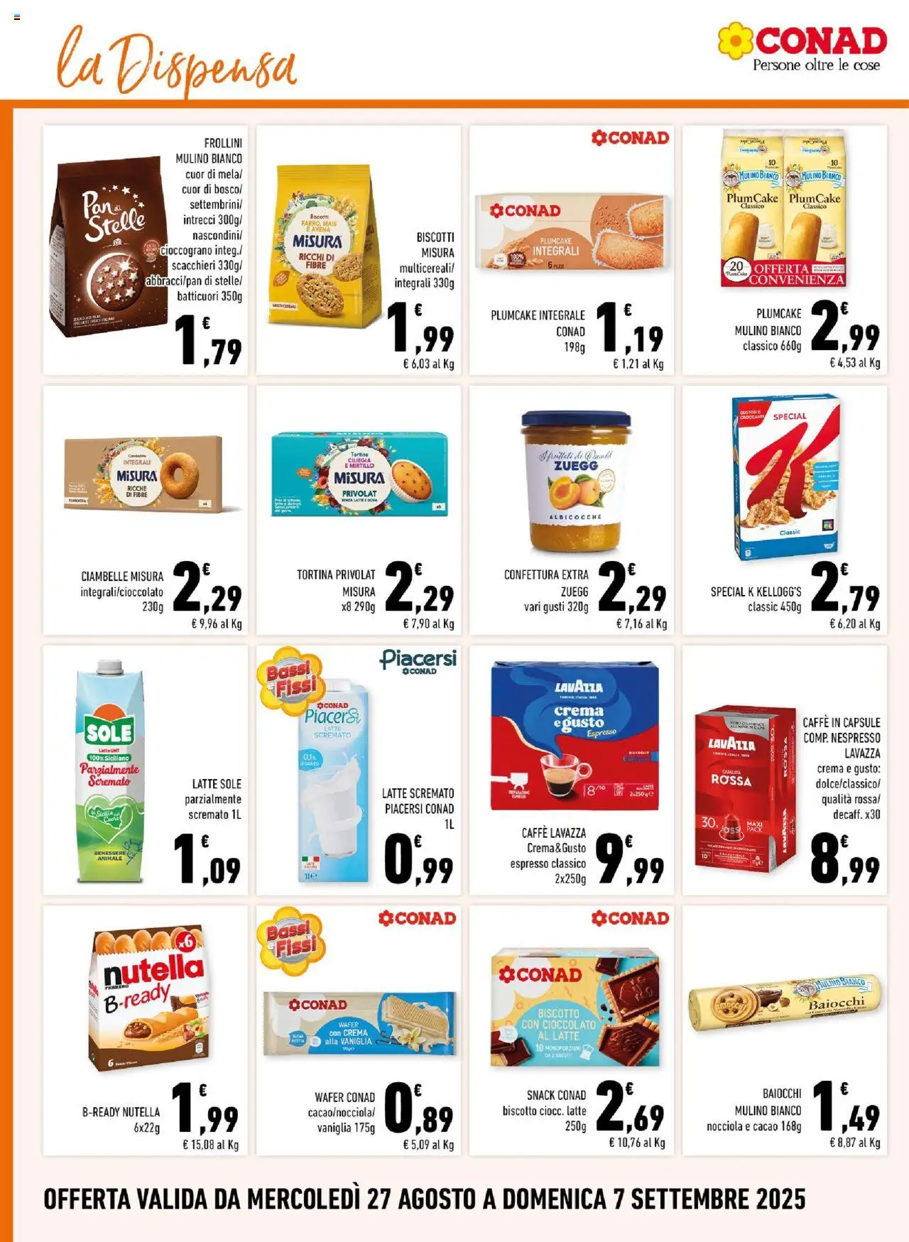 Volantino Conad del 27.08.2025 | Pagina: 8 | Prodotti: Caffè, Biscotti, Caffe in capsule, Lavazza