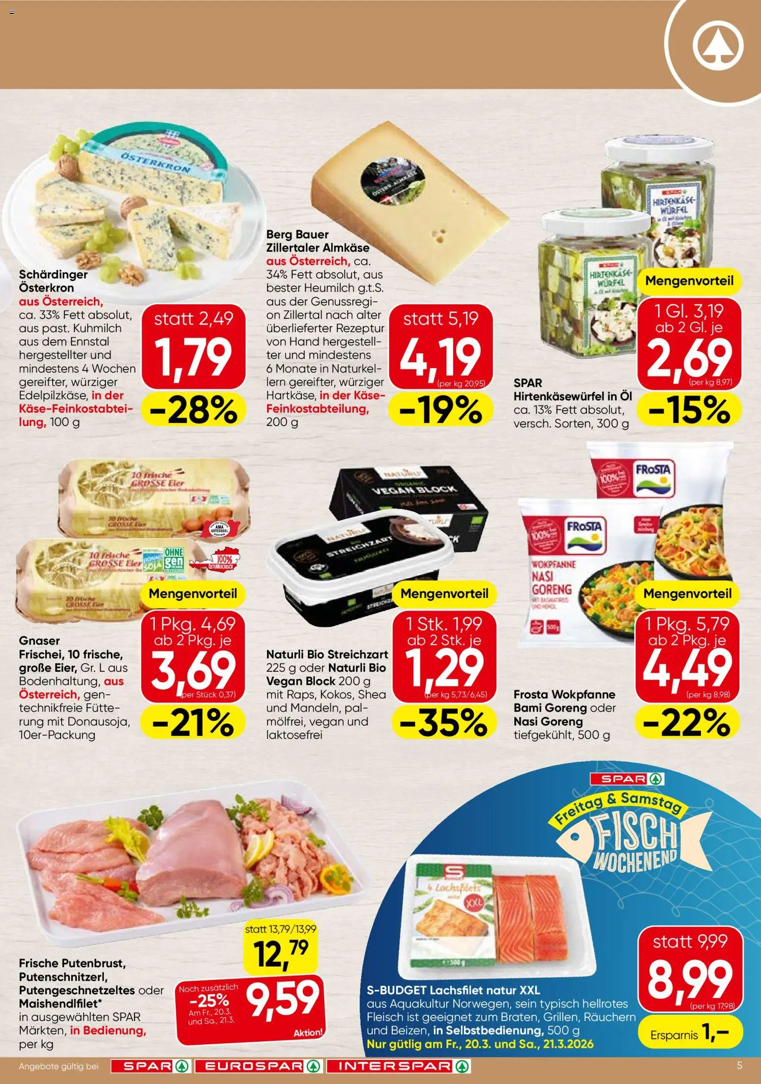 Spar Flugblatt - Niederösterreich gültig ab 19.03.2026 | Seite: 5 | Produkte: Käse, Eier, Öl, Fisch