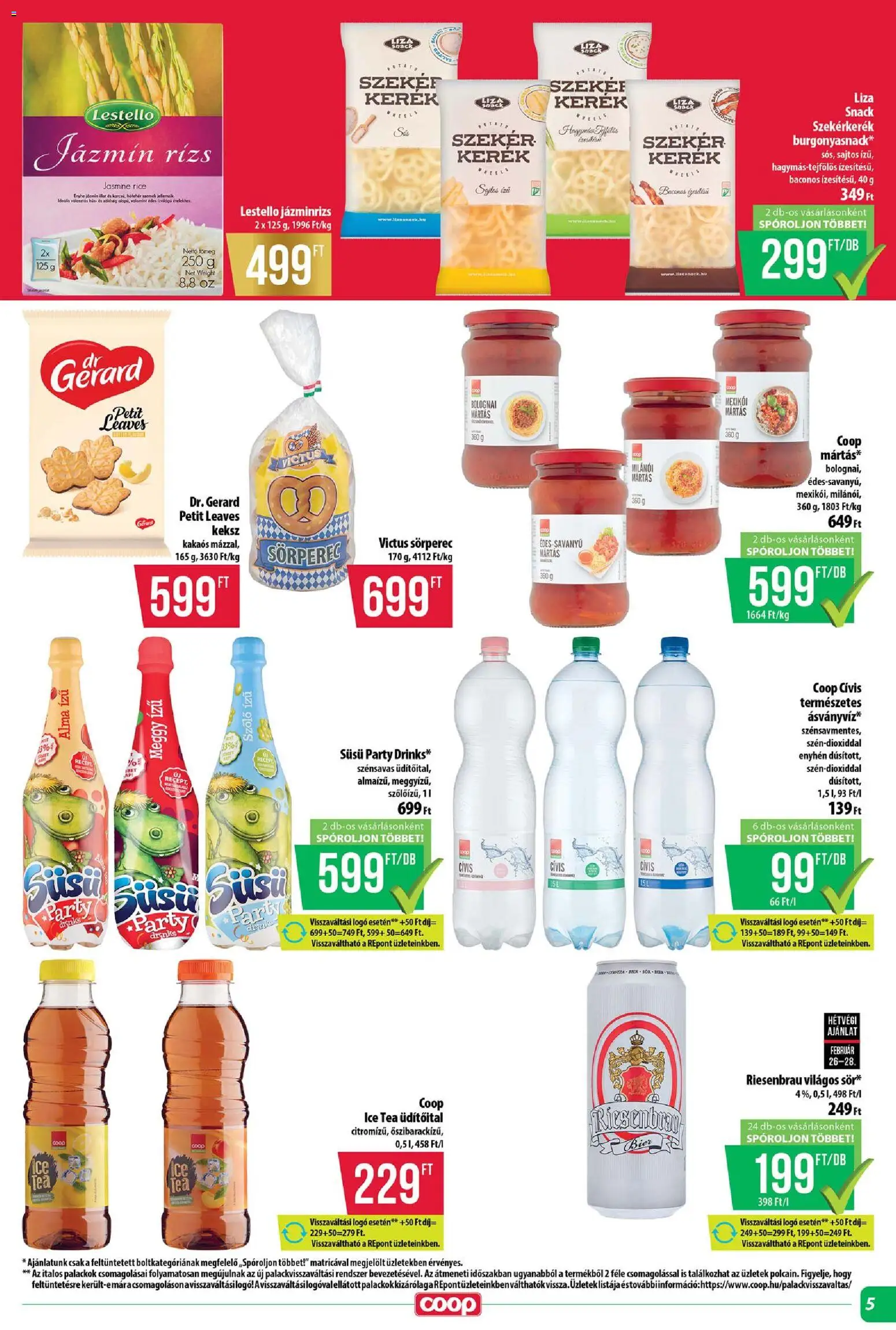 COOP akciós ujság - amely érvényes a következő dátumtól: 26.02.2026 | Oldal: 5 | Termékek: Jázmin rizs, Meggy, Ice tea, Alma