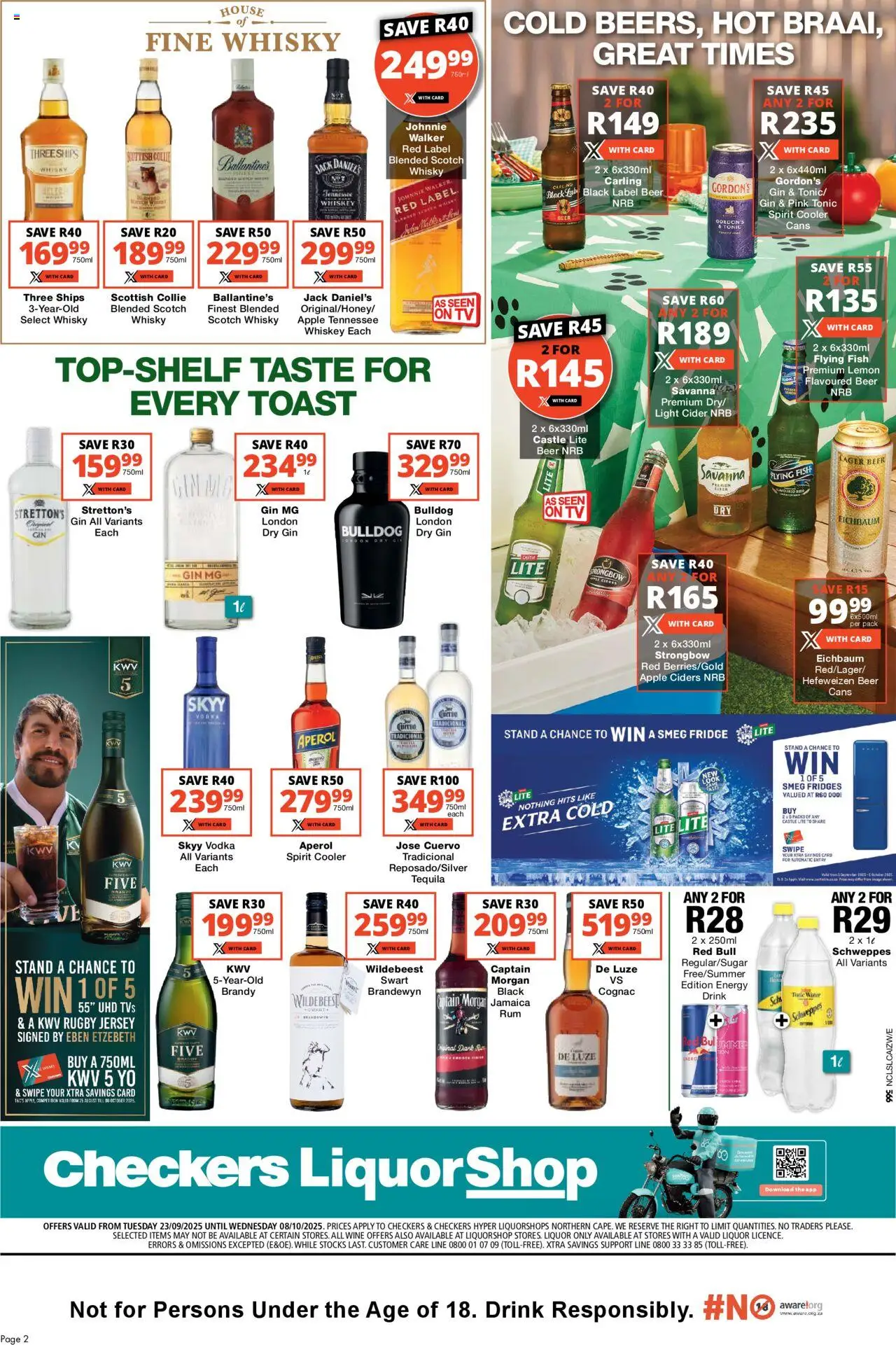 New Checkers catalogue – valid from 23.09.2025 | Page: 2 | Products: TV, Brandy, Tonic, Cooler