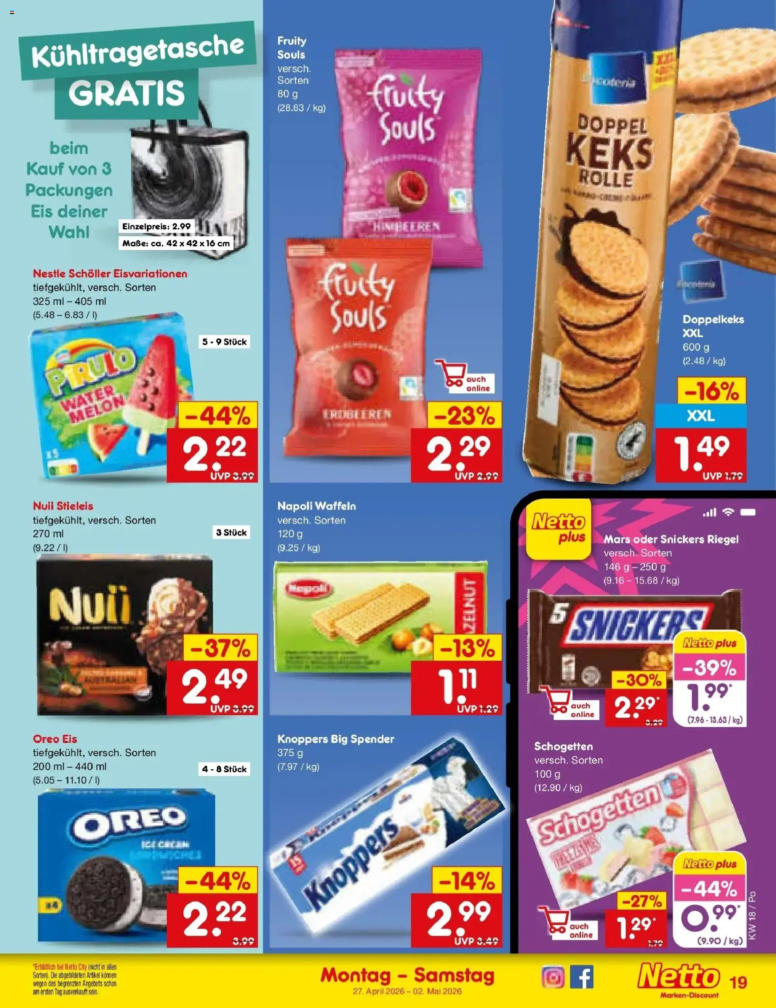 Netto Marken-Discount Prospekt Regensburg	 – gültig ab 27.04.2026 | Seite: 23 | Produkte: Snickers, Waffeln, Knoppers, Erdbeeren