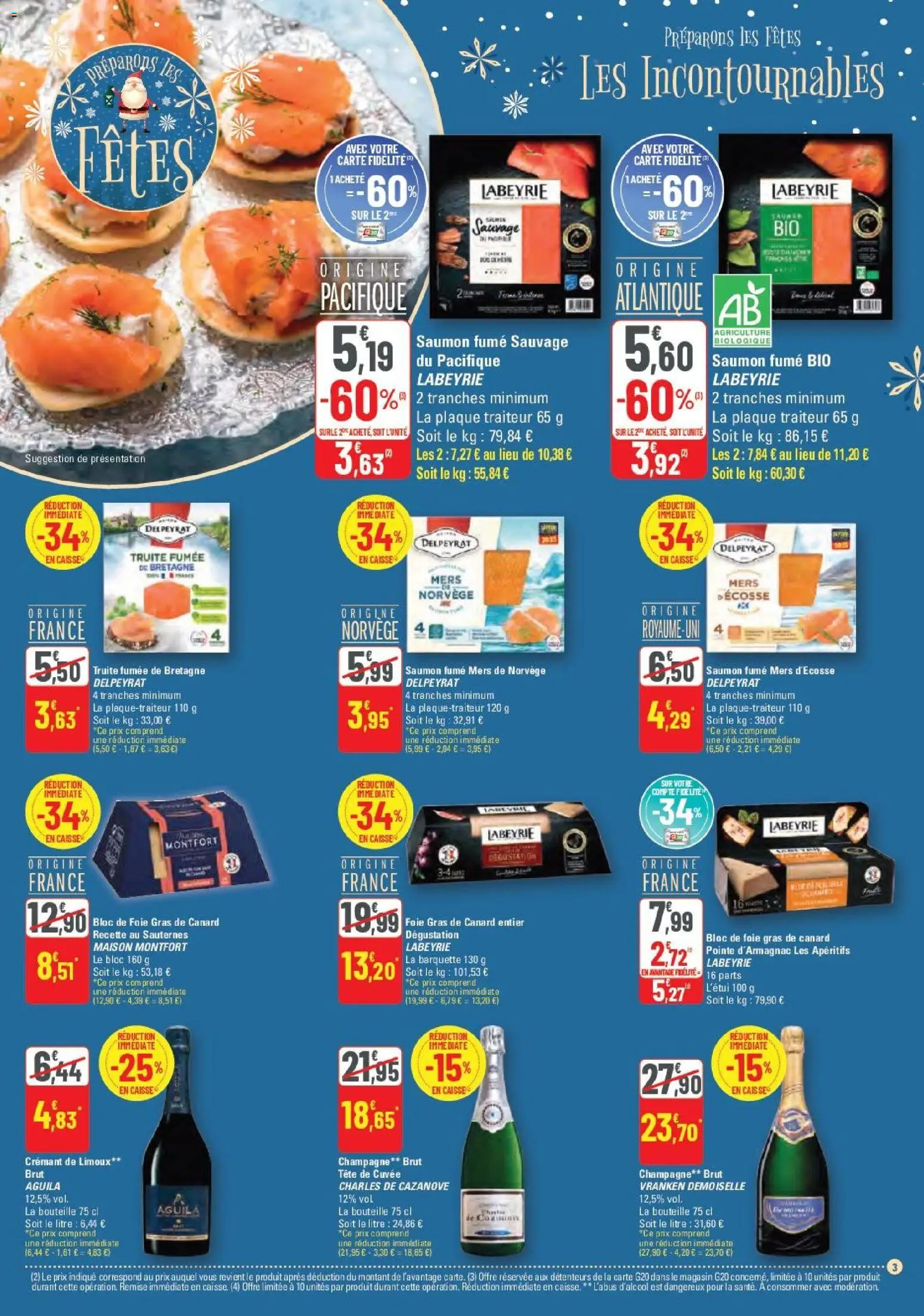 {H1} | Page: 3 | Produits: Gras de canard entier, Saumon fumé, Truite fumée, Champagne