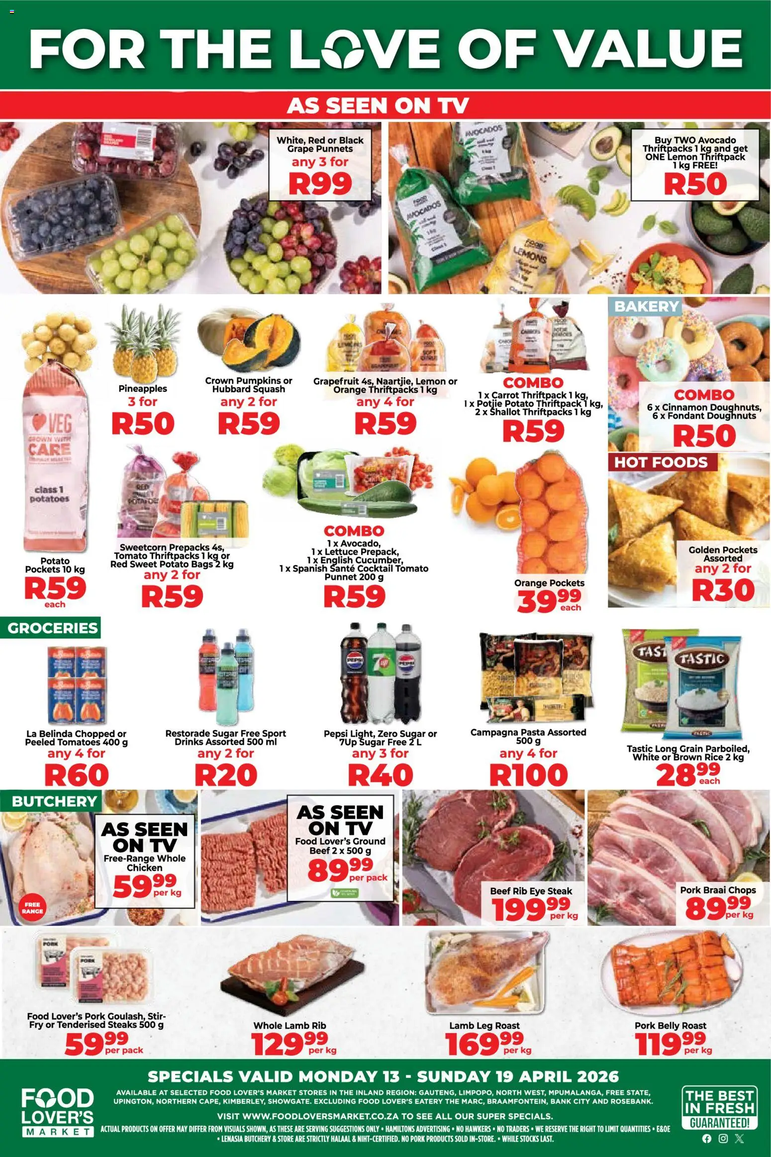 New Food Lover's Market catalogue – valid from 13.04.2026 | Page: 1 | Products: Chicken, Tomatoes, Sugar, Lettuce