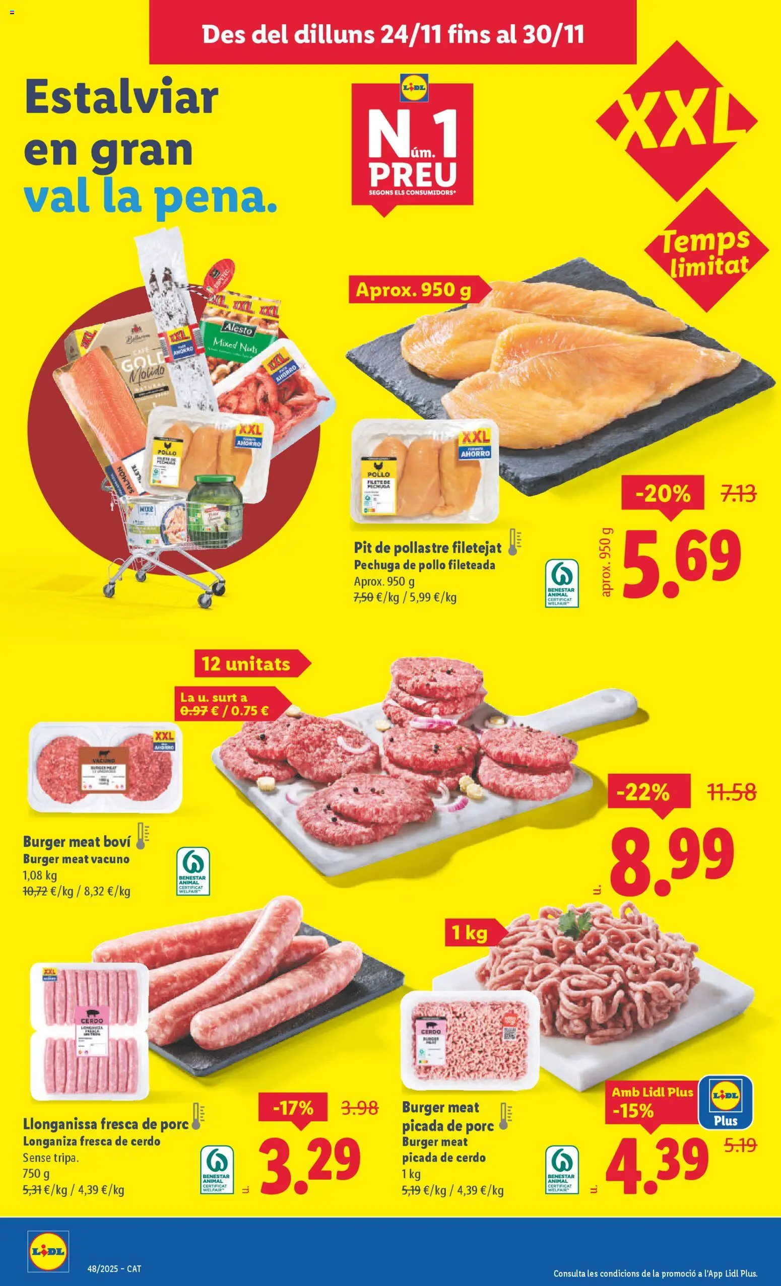 Lidl folleto │ válido desde el 24.11.2025 | Página: 4 | Productos: Pechuga de pollo fileteada, Cerdo, Longaniza