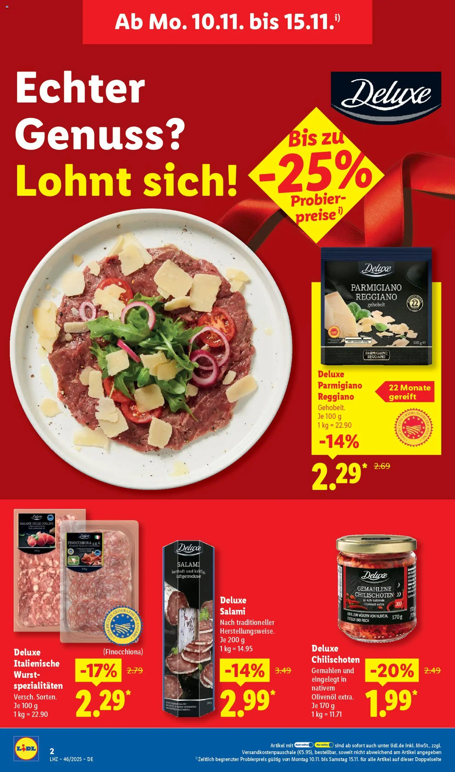 Lidl Prospekt Uffenheim – gültig ab 10.11.2025 | Seite: 2 | Produkte: Olivenol, Fisch, Wurst, Salami