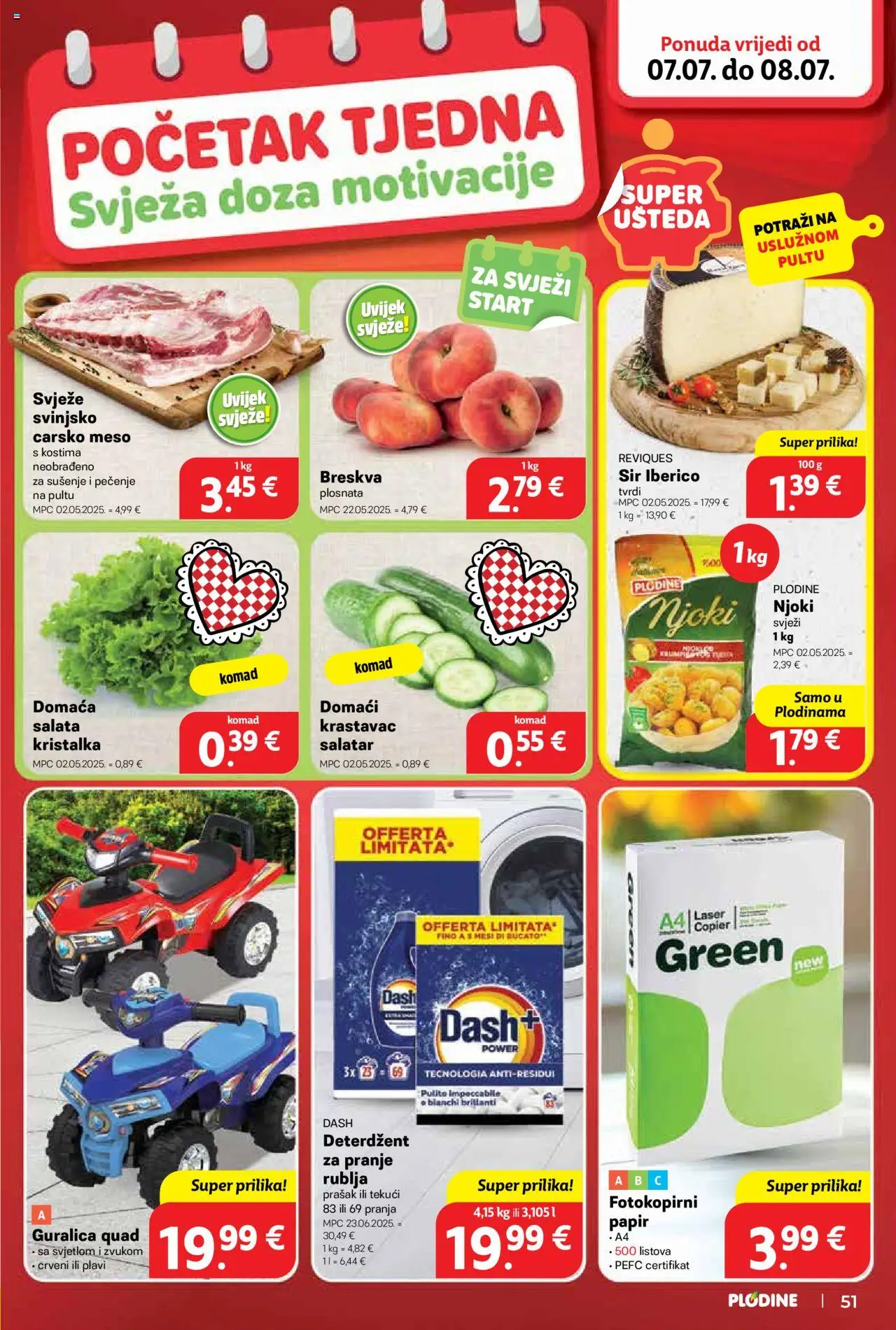 Plodine katalog | vrijedi od 02.07.2025 | Stranica: 51 | Proizvodi: Carsko meso, Njoki, Krastavac, Breskva