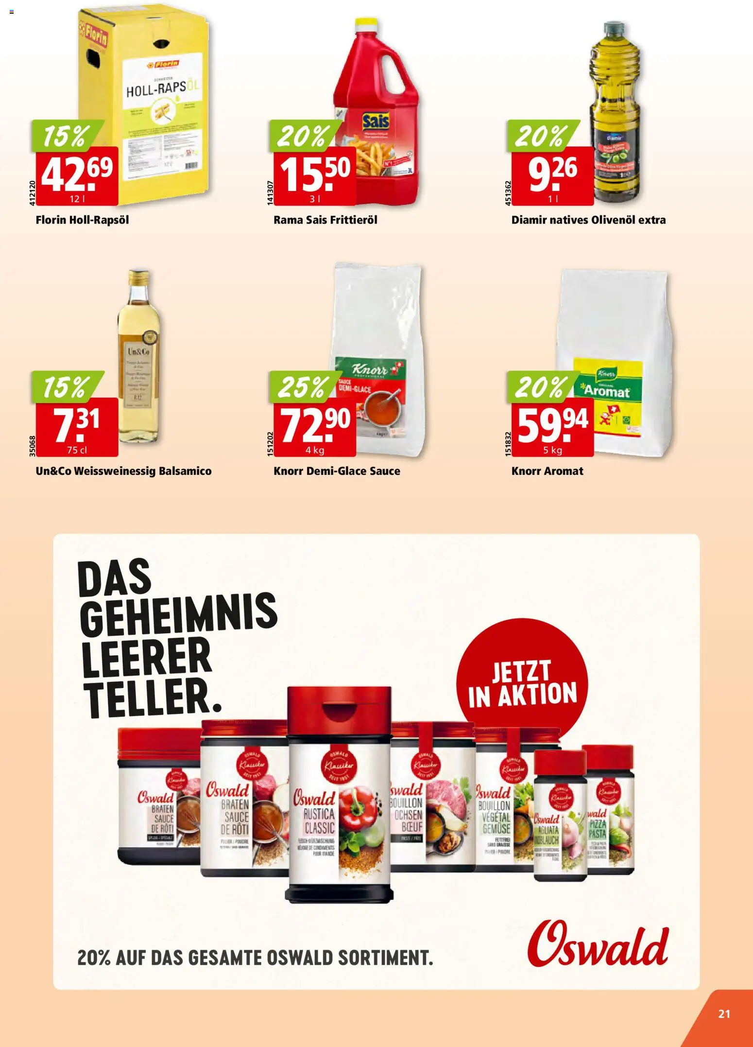 Aligro Aktionen Schlieren, Gossau SG, Frauenfeld, Rapperswil-Jona, Sargans, Bern, Brüttisellen, Pratteln, Emmen, Spreitenbach – gültig ab 19.01.2026 | Seite: 21 | Produkte: Balsamico, Pizza, Gemüse, Pasta