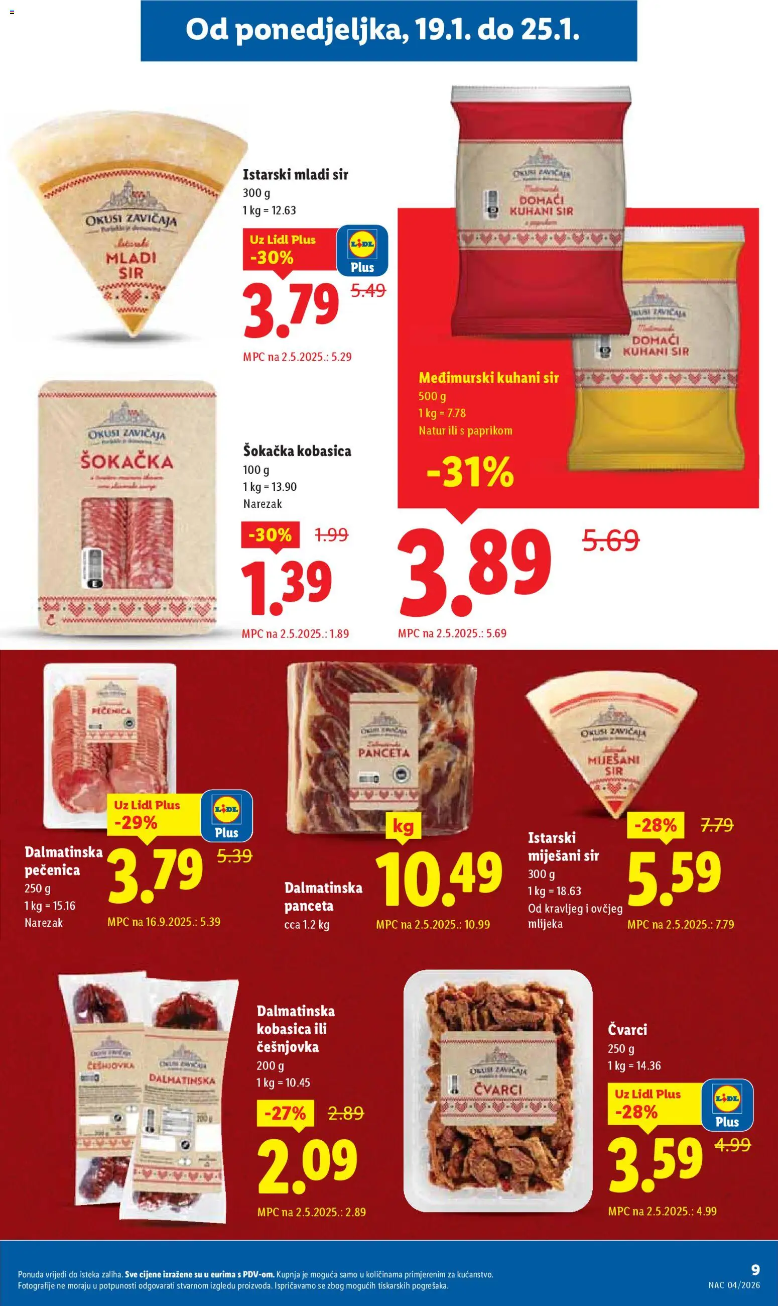 Lidl katalog | vrijedi od 19.01.2026 | Stranica: 9 | Proizvodi: Sir, Narezak, Kobasica, Panceta