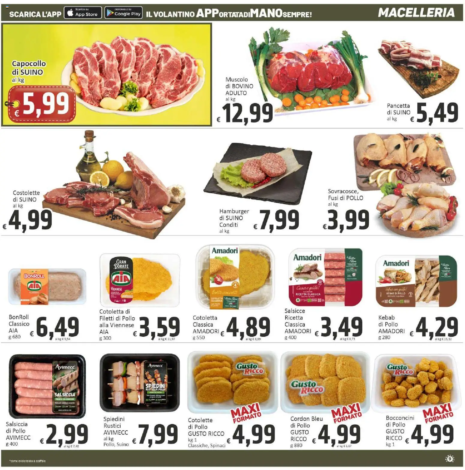 Volantino Paghi Poco del 16.04.2026 | Pagina: 9 | Prodotti: Suino, Salsiccia, Spinaci, Hamburger