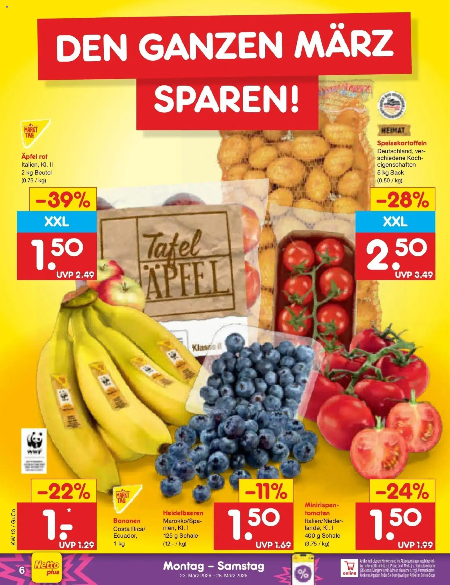 Netto Marken-Discount Prospekt Bitterfeld-Wolfen	 – gültig ab 23.03.2026 | Seite: 6 | Produkte: Äpfel, Bananen, Tomaten, Heidelbeeren