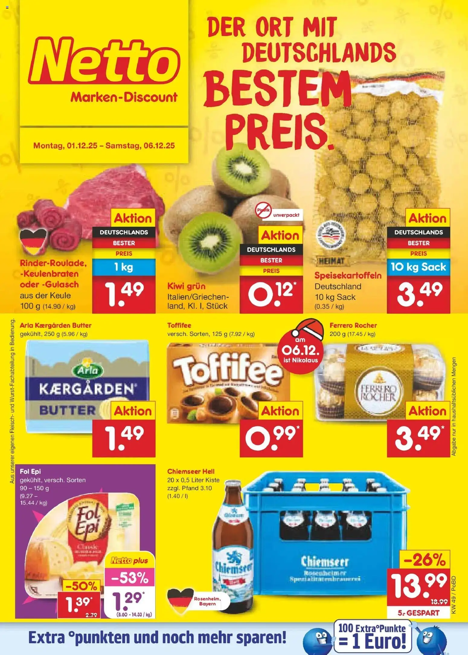 Netto Marken-Discount prospekt Regensburg	 – gültig ab 01.12.2025 | Seite: 1 | Produkte: Ferrero rocher, Gulasch, Kiwi, Fleisch