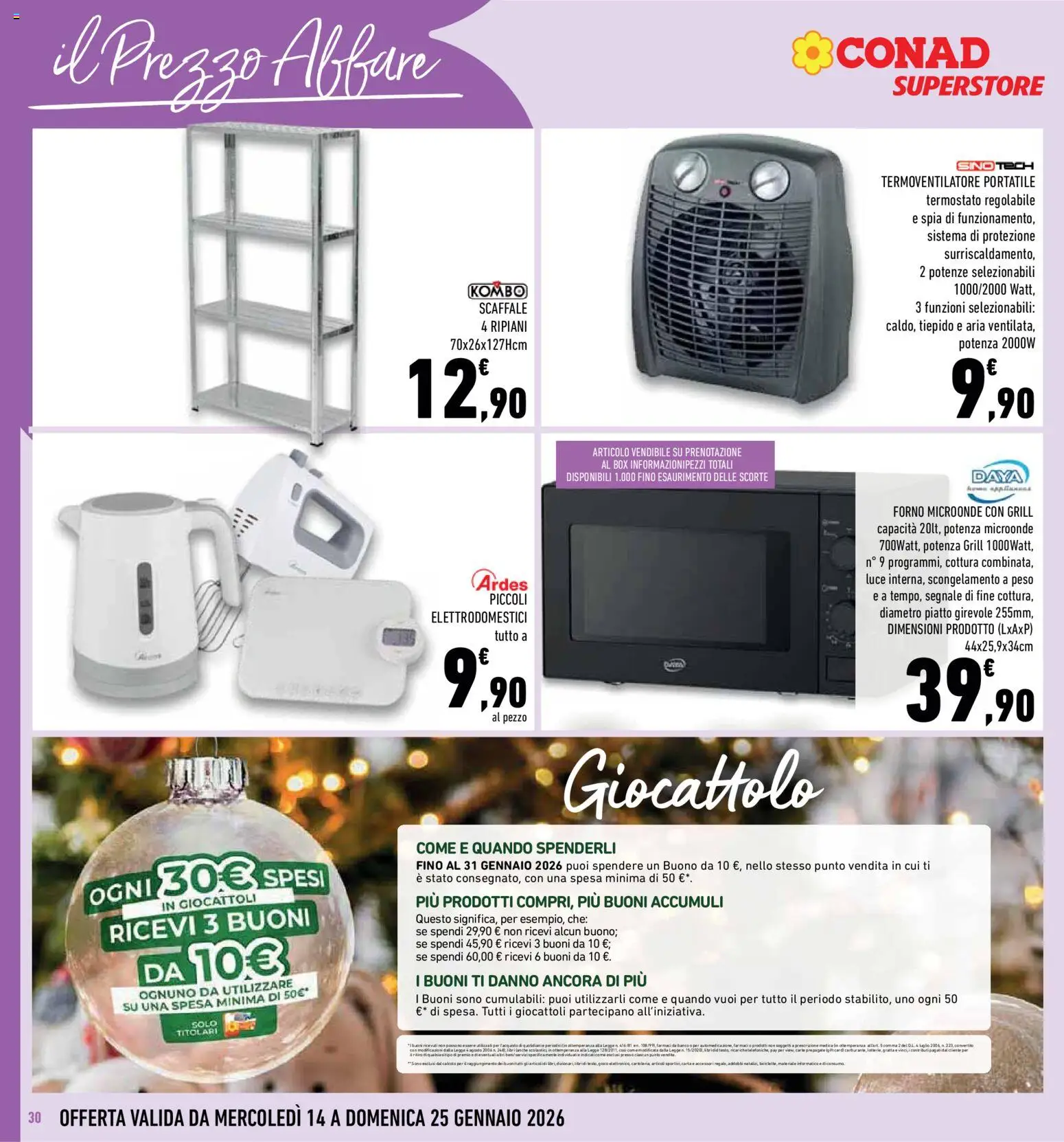 Volantino Conad del 14.01.2026 | Pagina: 30 | Prodotti: Microonde, Scaffale, Piatto, Forno
