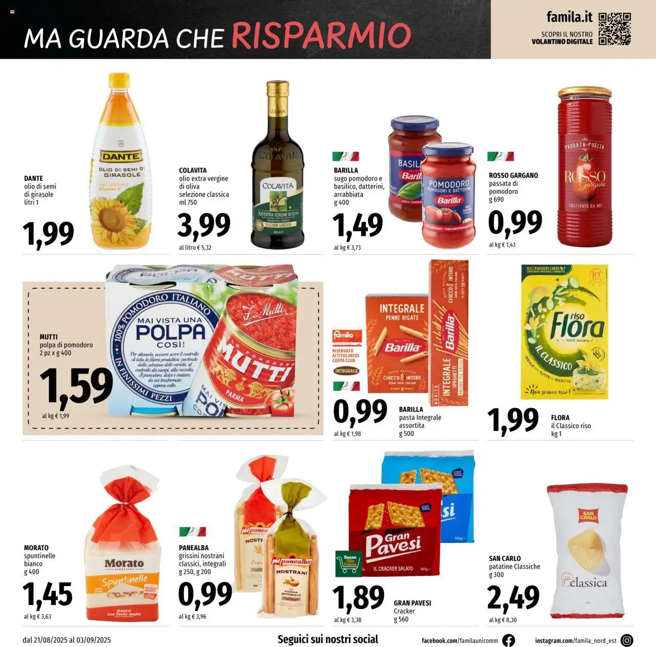 Volantino Famila del 21.08.2025 | Pagina: 10 | Prodotti: Riso, Pomodori, Olio extra vergine, Penne