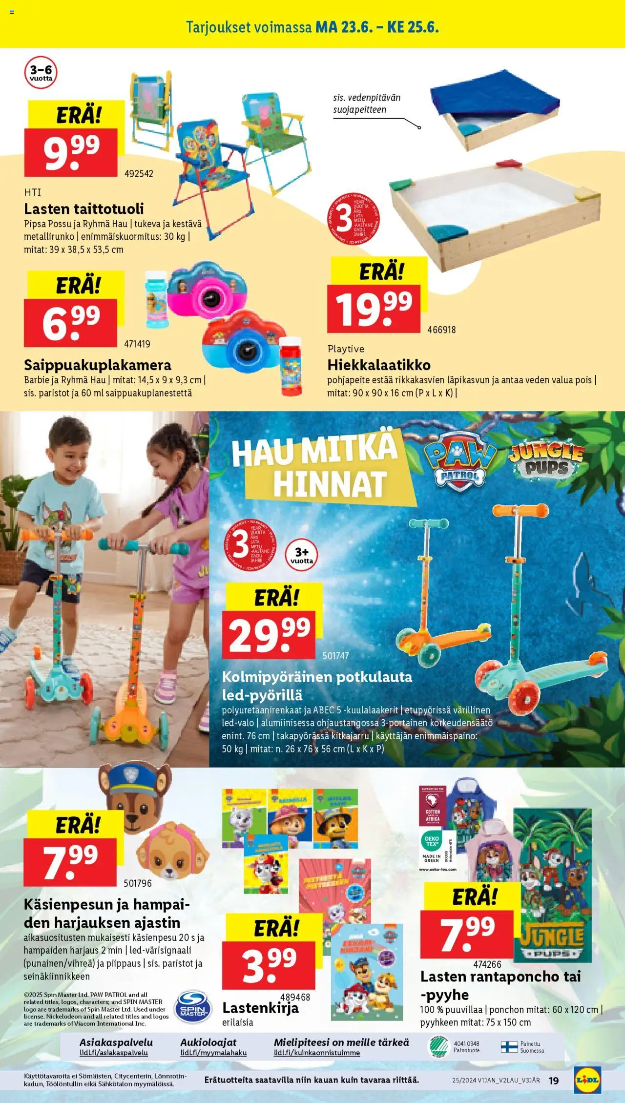  | Sivu: 23 | Tuotteet: Pyyhe, Paristot, Poncho, Hiekkalaatikko