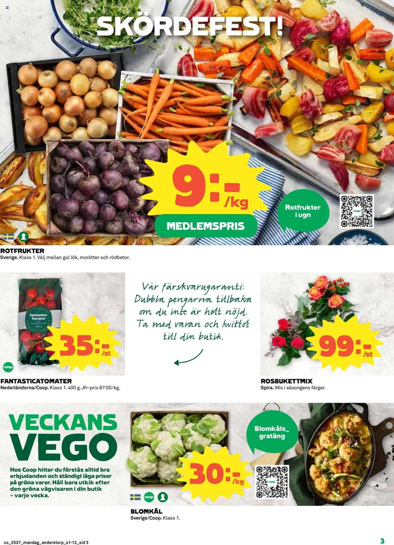 Coop reklamblad aktuell från 08.09.2025 | Sida: 3 | Produkter: Tomater, Blomkål, Häll