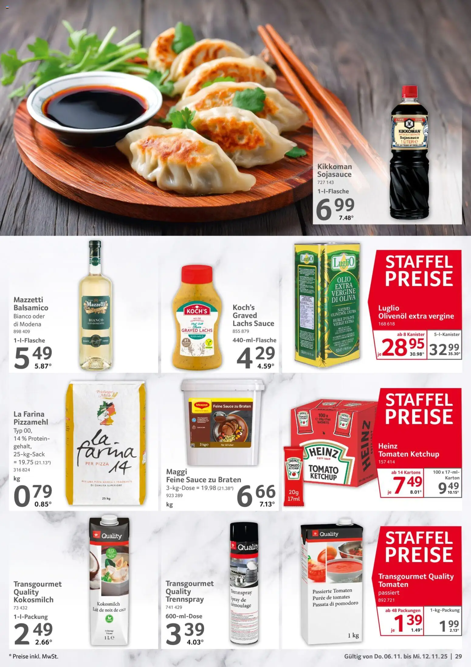 Selgros Prospekt 	 – gültig ab 06.11.2025 | Seite: 29 | Produkte: Balsamico, Olivenol, Tomaten, Lachs