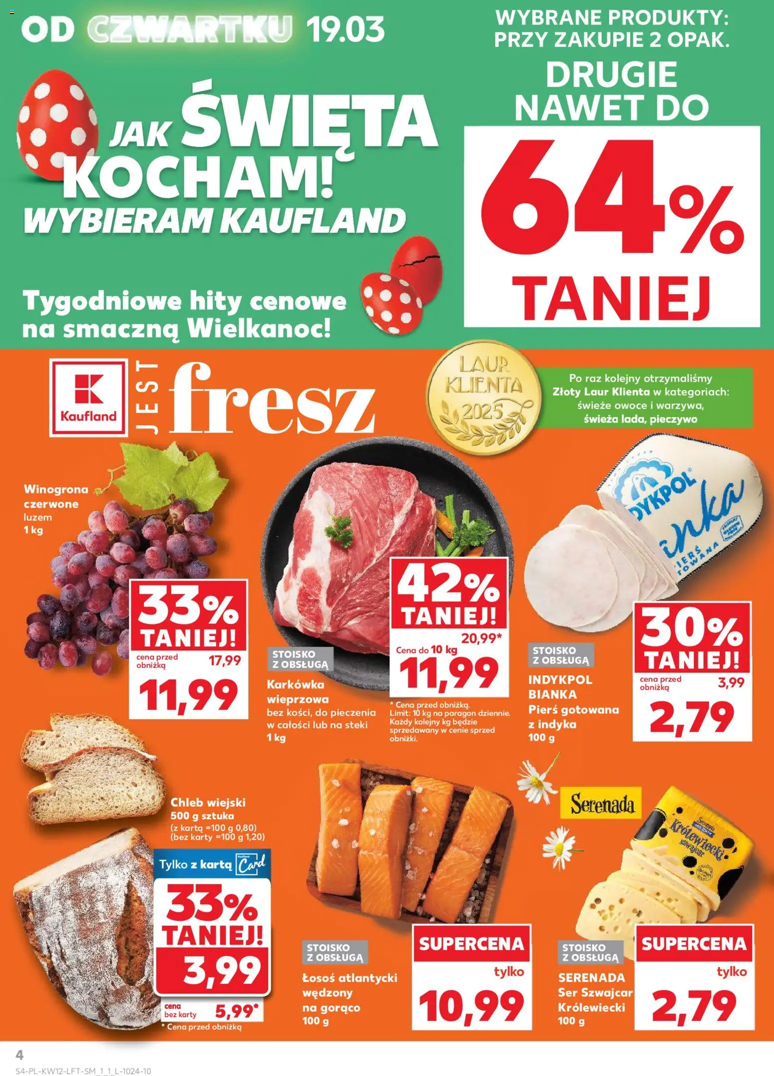 Kaufland gazetka od 19.03.2026 | Strona: 4 | Produkty: Karta, Karkówka, Łosoś atlantycki, Steki
