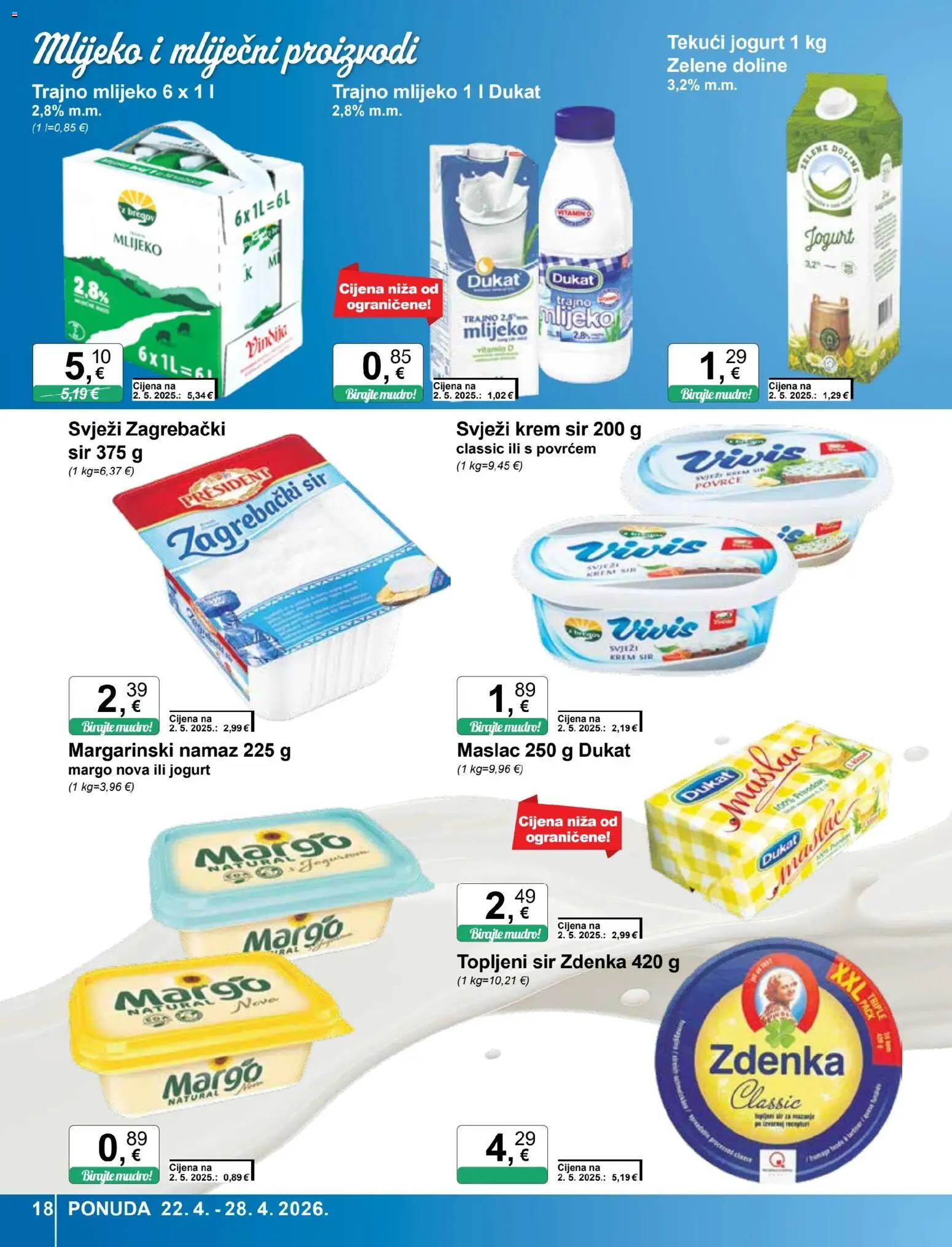 KTC katalog | vrijedi od 22.04.2026 | Stranica: 18 | Proizvodi: Sir, Jogurt, Trajno mlijeko, Namaz