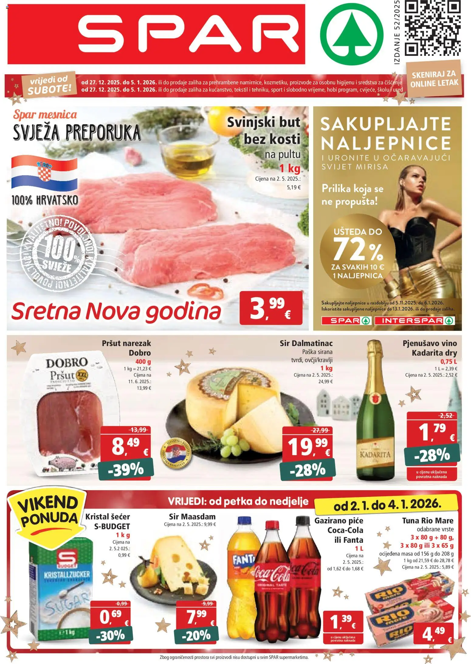 Spar katalog | vrijedi od 27.12.2025 | Stranica: 1 | Proizvodi: Fanta, Svinjski but, Vino, Sredstva za čiščenje