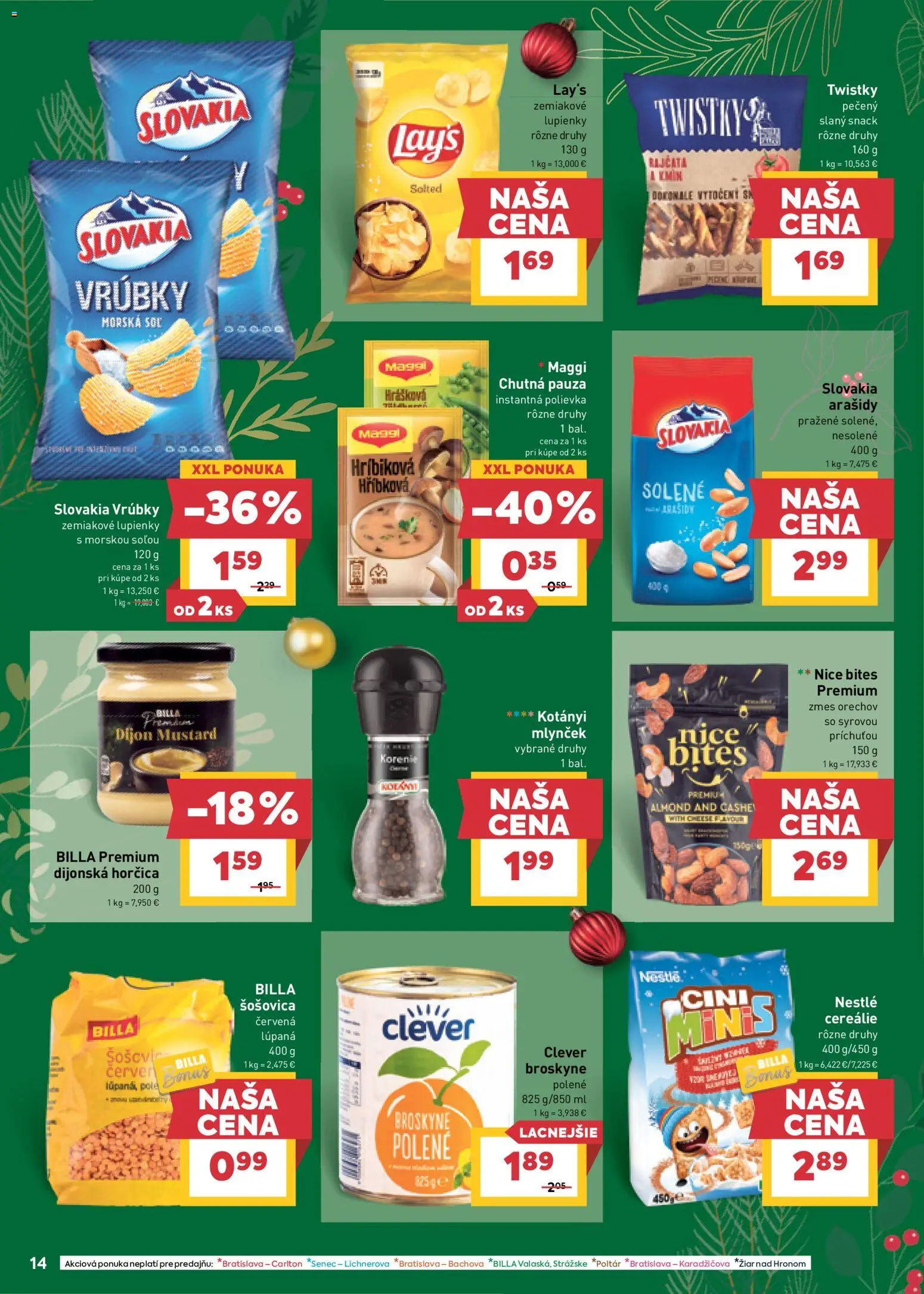 Nové Billa akcie – leták je platný od 12.11.2025 | Strana: 14 | Produkty: Soľ, Arašidy, Broskyne, Mlynček