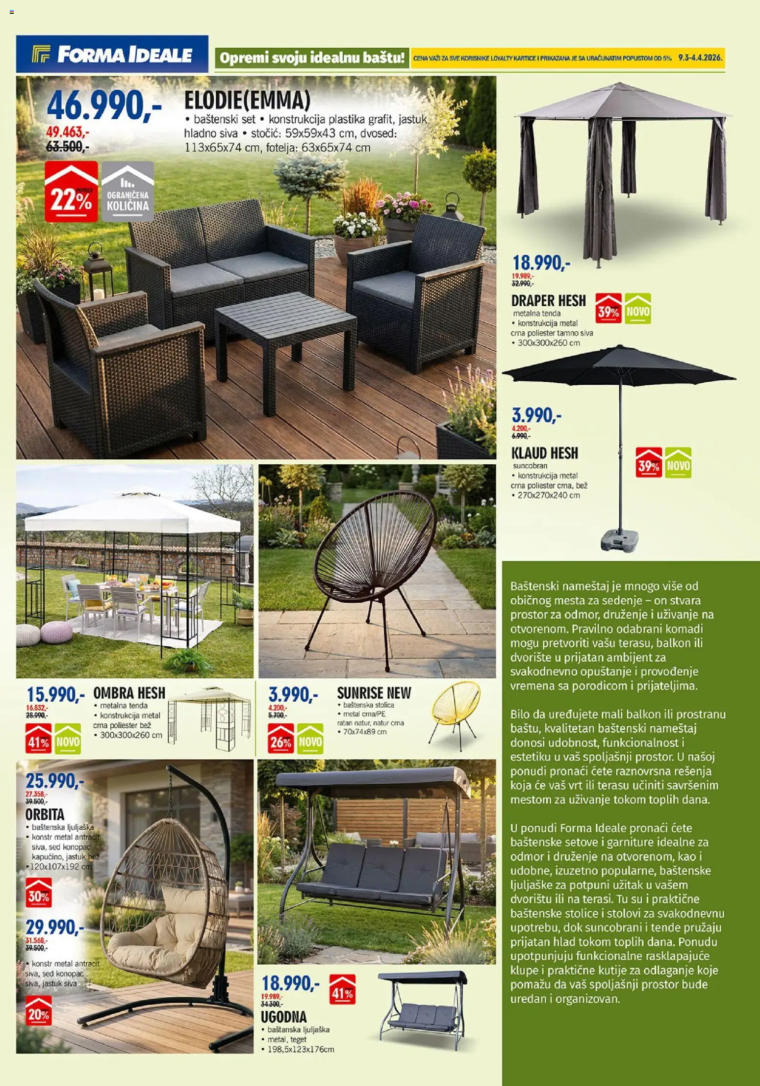 Forma Ideale katalog - važi od 09.03.2026 | Strana: 3 | Proizvode: Baštenska stolica, Fotelja, Stolica, Ljuljaška
