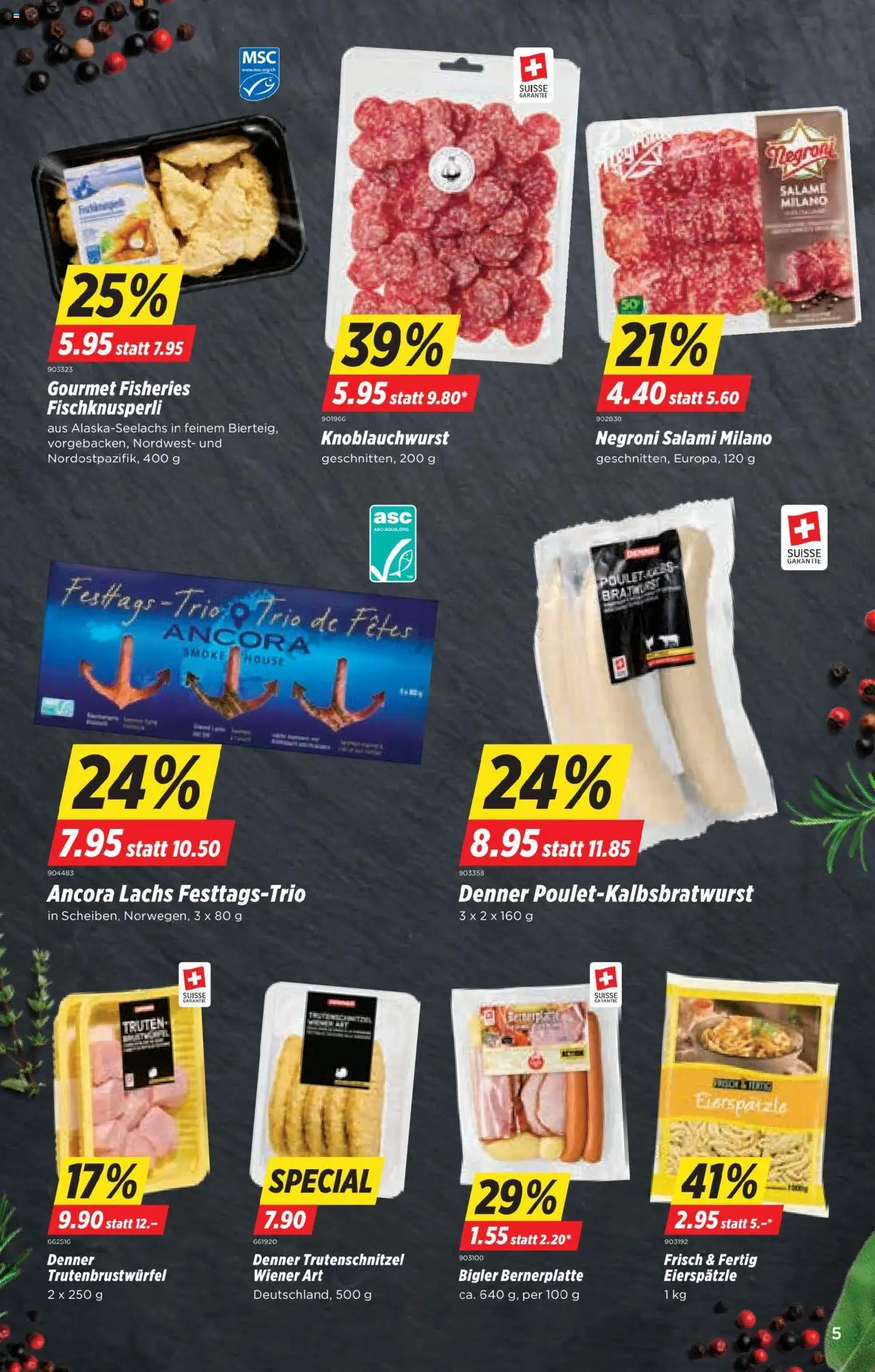 Denner Aktionen – gültig ab 14.10.2025 | Seite: 5 | Produkte: Lachs, Salami