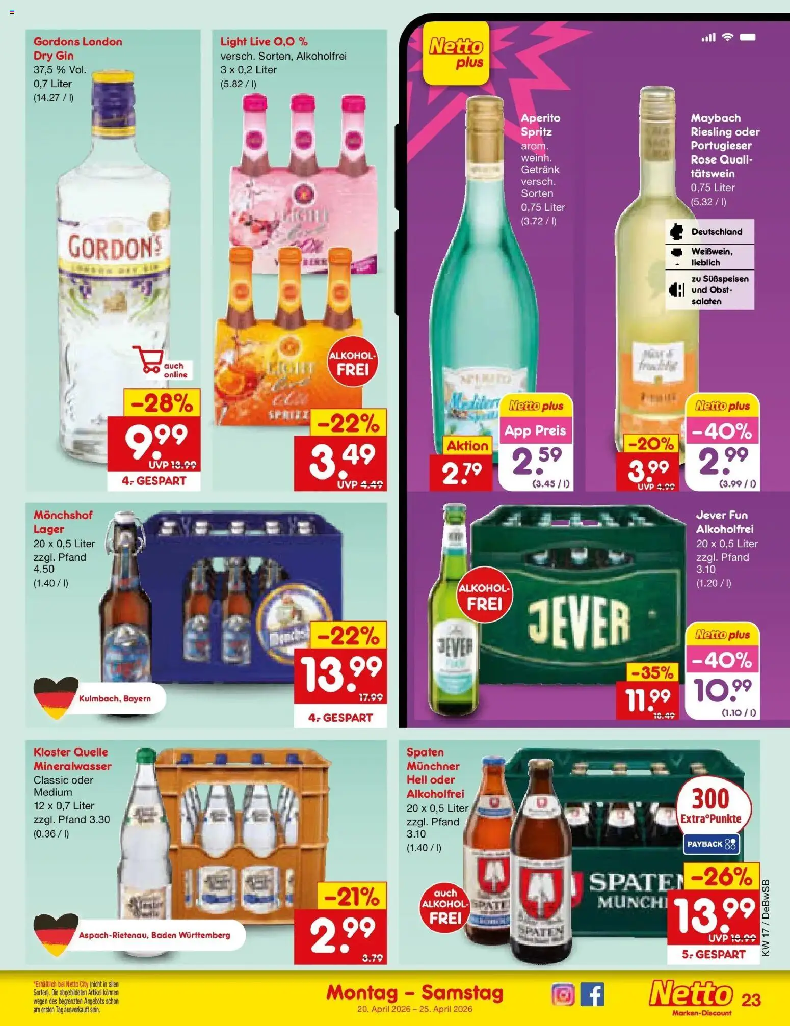 Netto Marken-Discount Prospekt Waiblingen-Bittenfeld	 – gültig ab 20.04.2026 | Seite: 31 | Produkte: Sprite, Obst, Jever, Gin