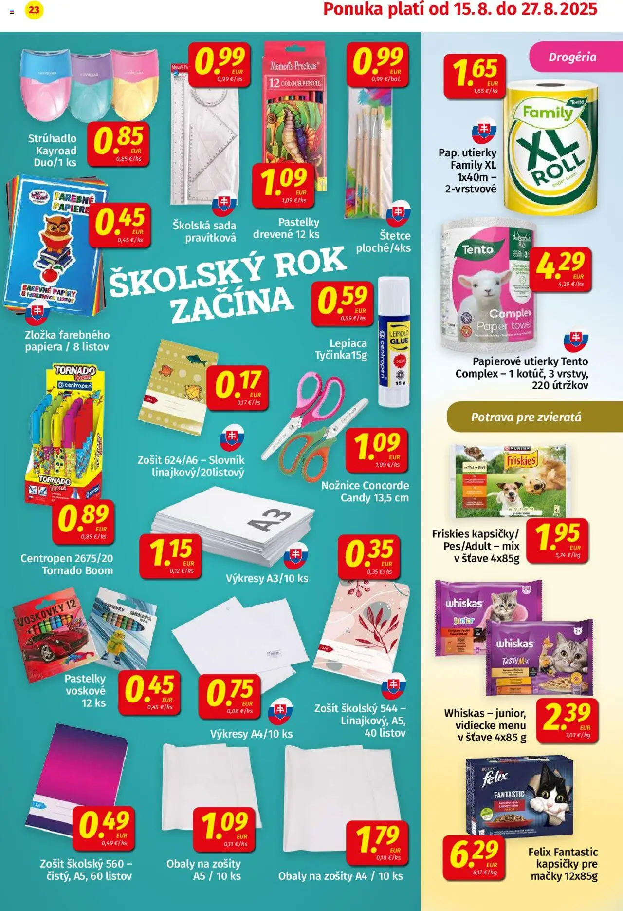 Koruna leták │ platný od 15.08.2025 | Strana: 23 | Produkty: Strúhadlo, Friskies, Pastelky, Whiskas