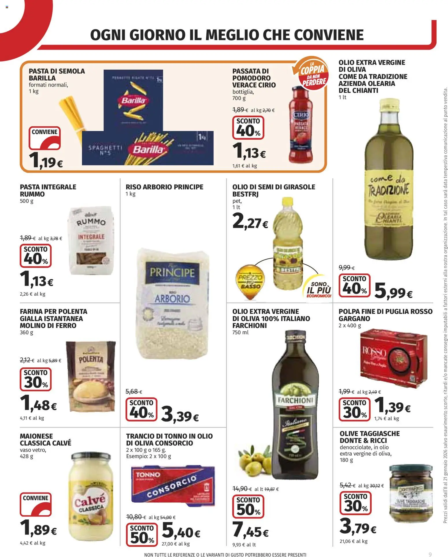 Volantino COOP del 08.01.2026 | Pagina: 9 | Prodotti: Pasta, Data, Olio di semi di girasole, Vaso