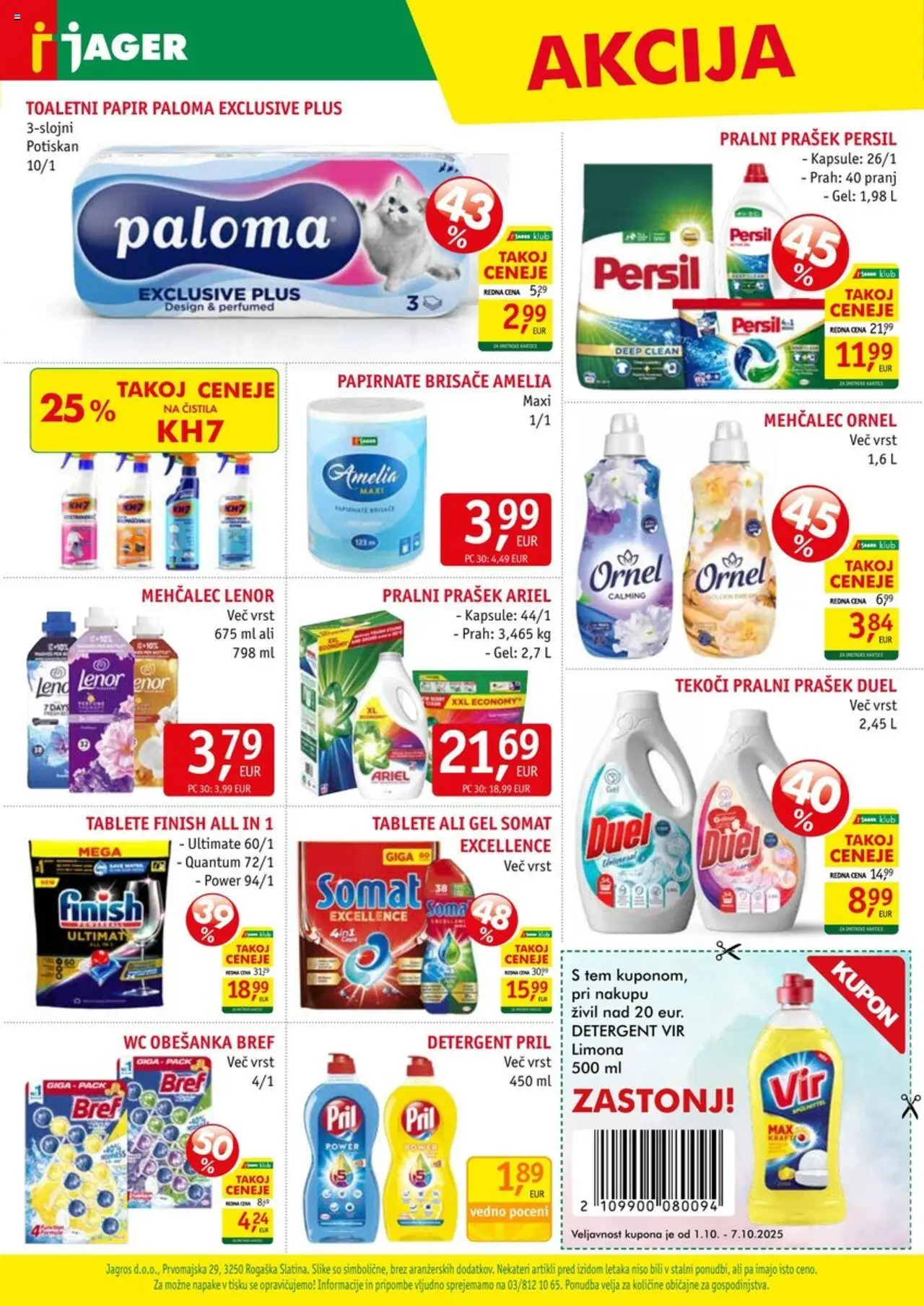 Novi Jager katalog ponudbe – veljaven od 01.10.2025 | Stran: 15 | Izdelki: Prašek, Pralni prašek, Papirnate brisače, Limona
