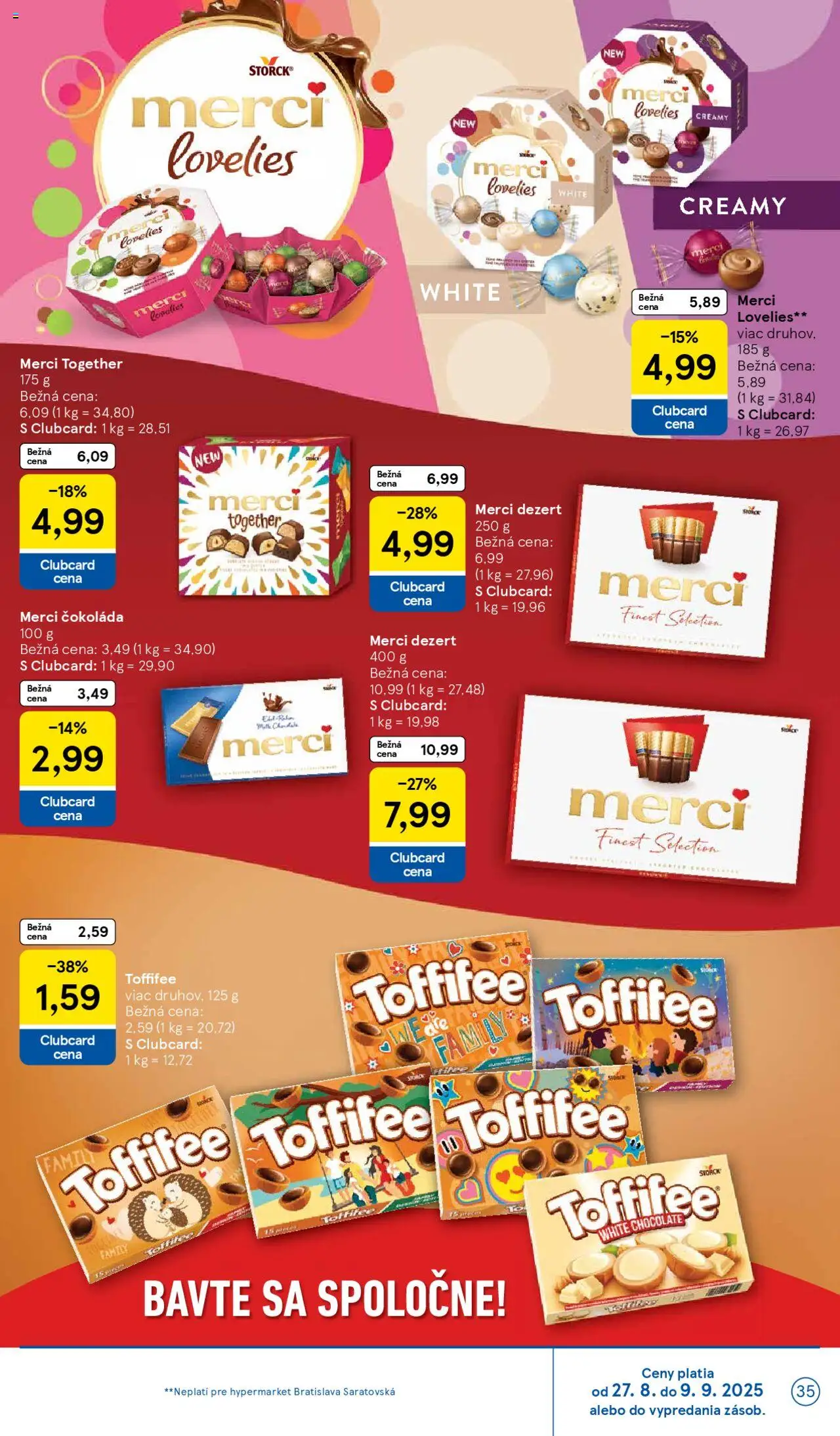 Tesco Hypermarket - leták │ platný od 27.08.2025 | Strana: 35 | Produkty: Merci, Čokoláda, Toffifee