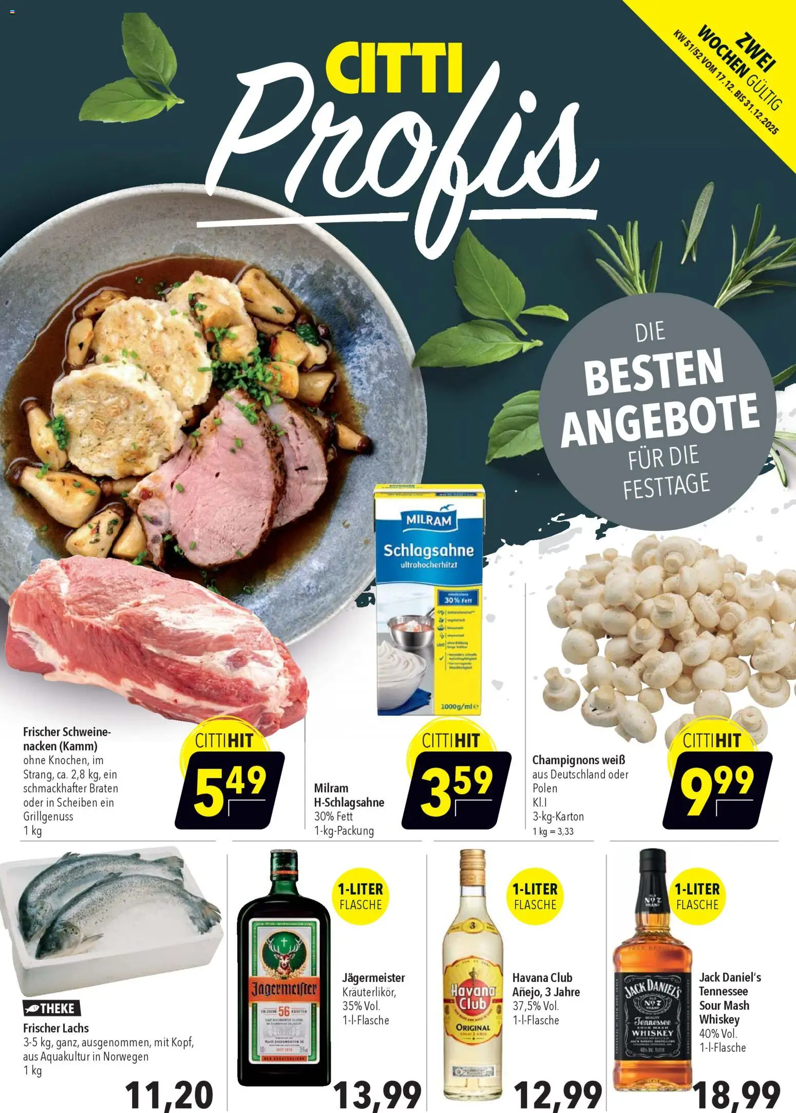 CITTI Markt Aktuelle Angebote für Profis – gültig ab 17.12.2025 | Seite: 1 | Produkte: Havana club, Schlagsahne, Theke, Jägermeister