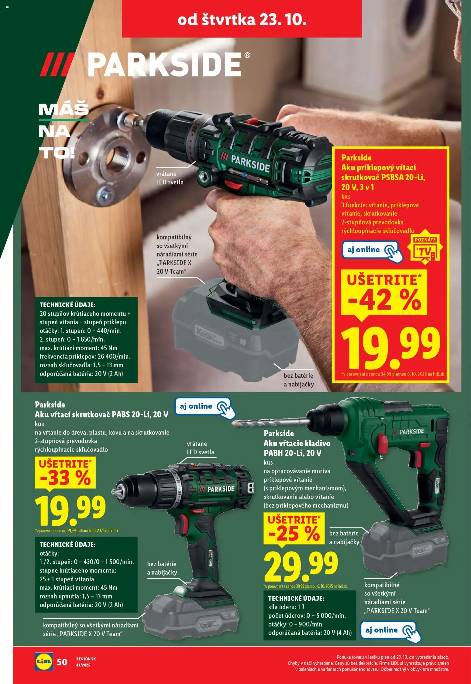 Nové Lidl akcie – leták je platný od 23.10.2025 | Strana: 32 | Produkty: Led svetlá, Skrutkovač, Aku, Parkside