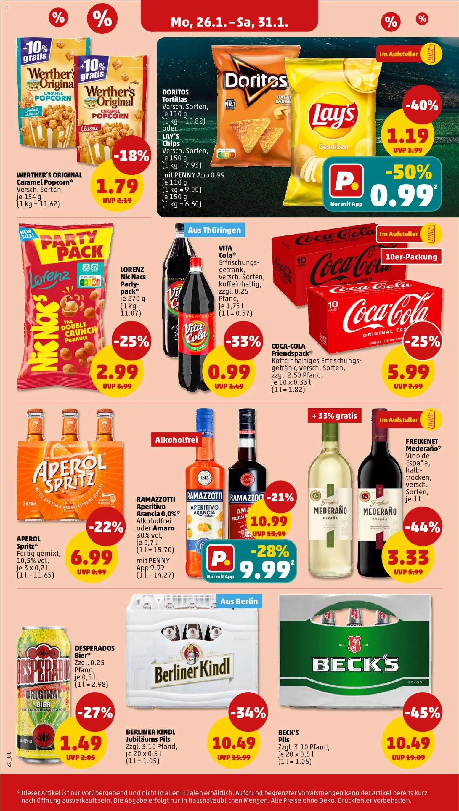 Penny Prospekt 	 – gültig ab 26.01.2026 | Seite: 22 | Produkte: Berliner, Desperados, Chips, Eis