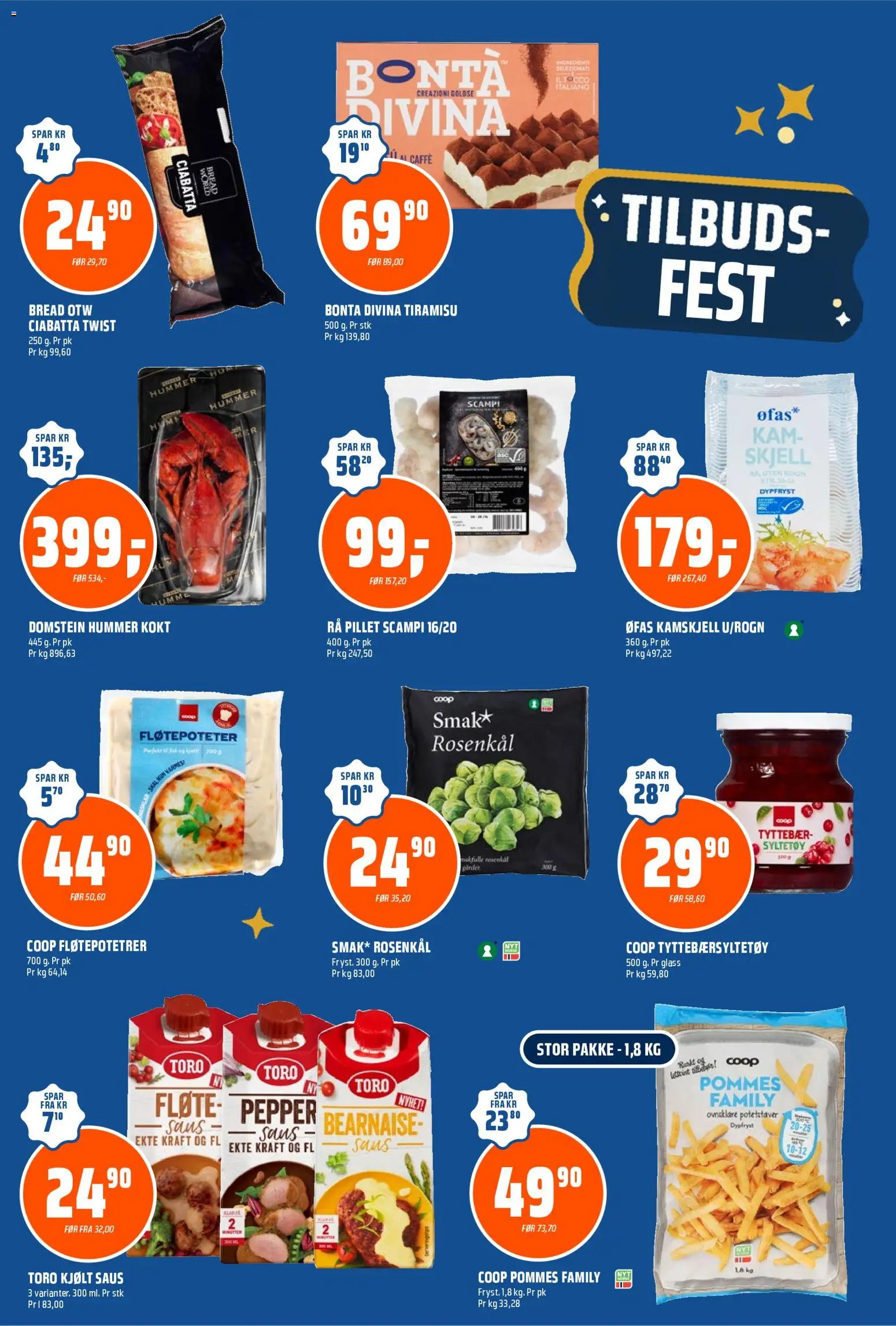 {H1} | Side: 9 | Produkter: Portjartieră, Prosecco, Mix fructe, Scampi