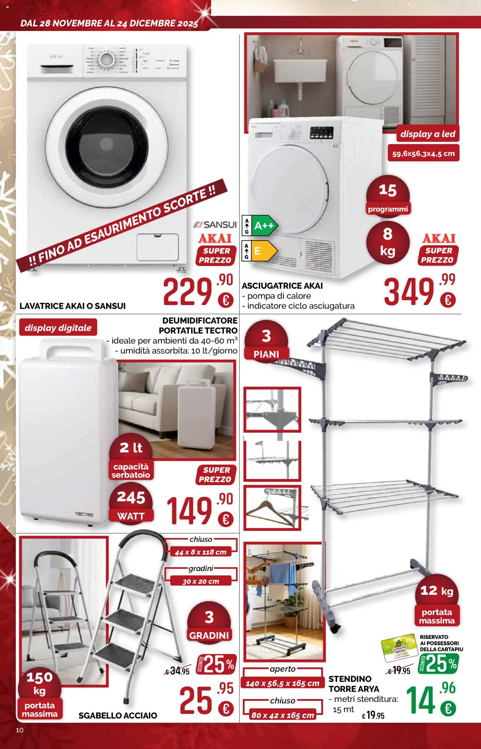Volantino La Prealpina del 28.11.2025 | Pagina: 10 | Prodotti: Deumidificatore, Lavatrice, Asciugatrice, Sgabello