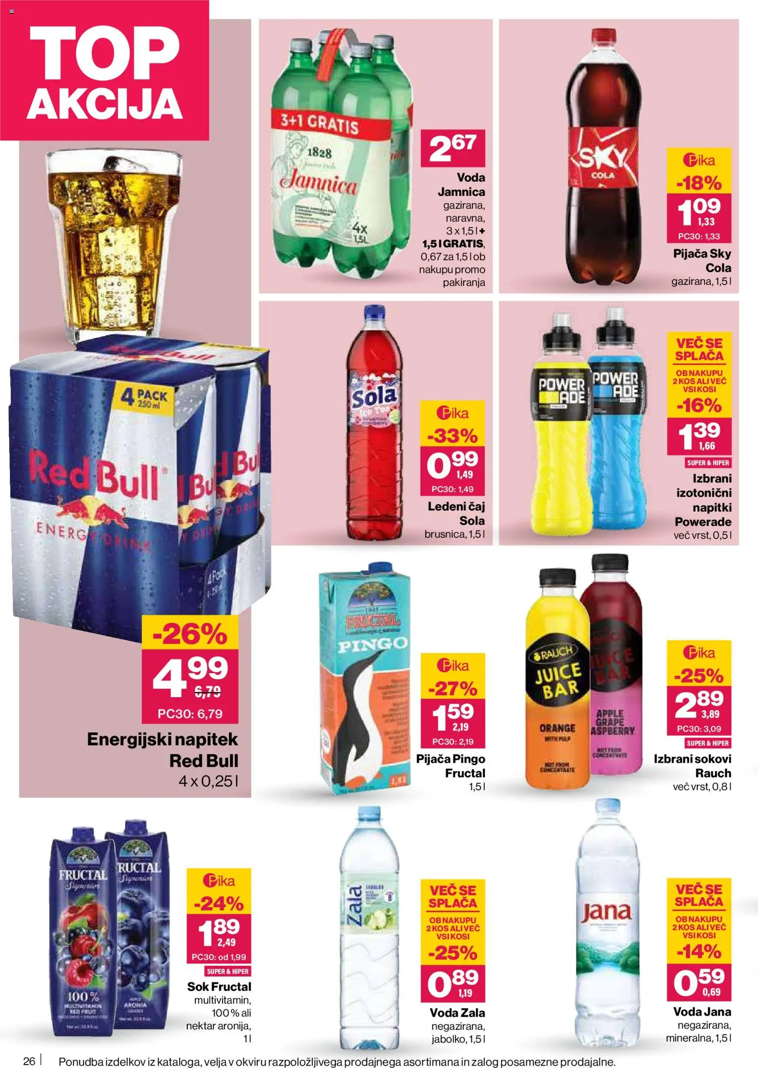 Novi Mercator katalog ponudbe – veljaven od 19.02.2026 | Stran: 26 | Izdelki: Kos, Ledeni čaj, Sok, Voda