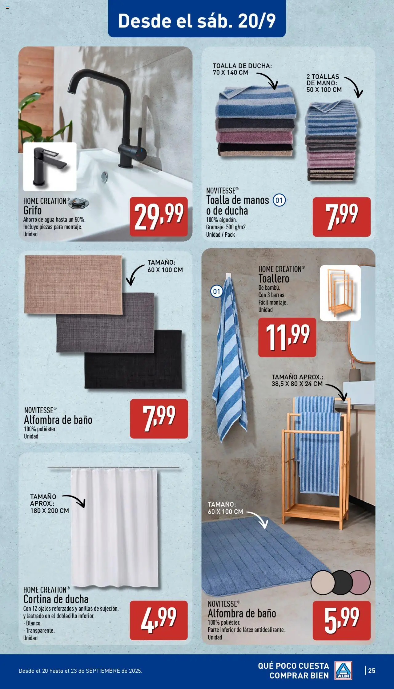 Aldi folleto Península │ válido desde el 15.09.2025 | Página: 25 | Productos: Toalla de manos, Cortina, Baño, Ducha