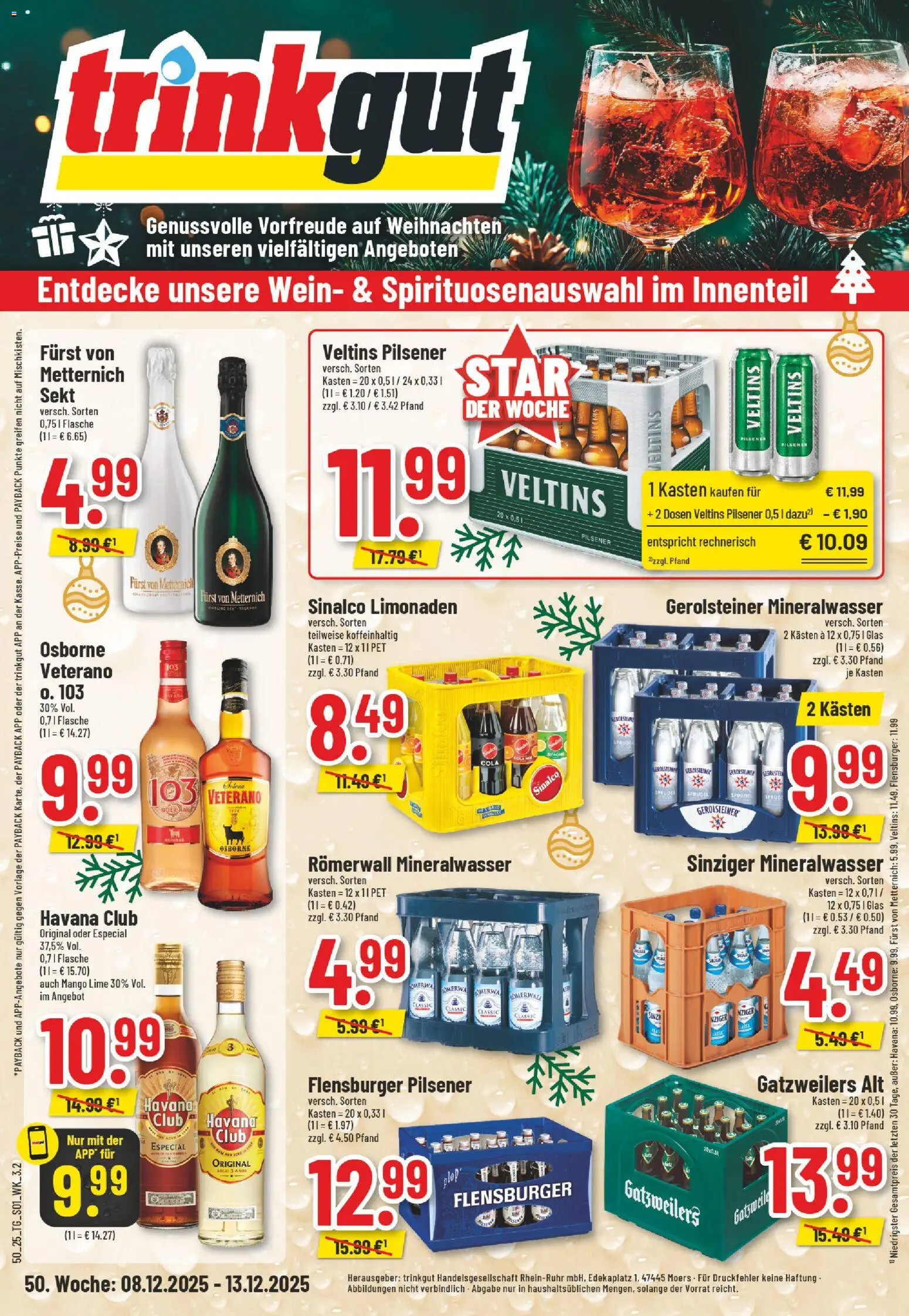Trinkgut Prospekt – gültig ab 08.12.2025 | Seite: 1 | Produkte: Sinalco, Havana club, Osborne, Veltins