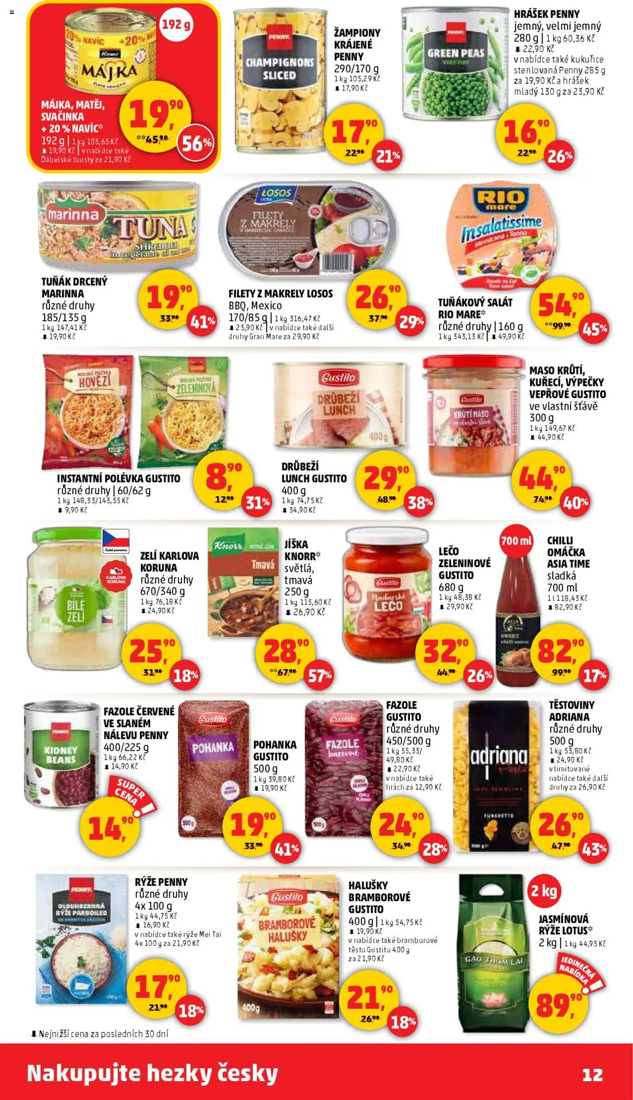 Penny Market leták - Čtvrtečník od 09.10.2025 | Strana: 12 | Produkty: Hrách, Žampiony, Hrášek, Maso