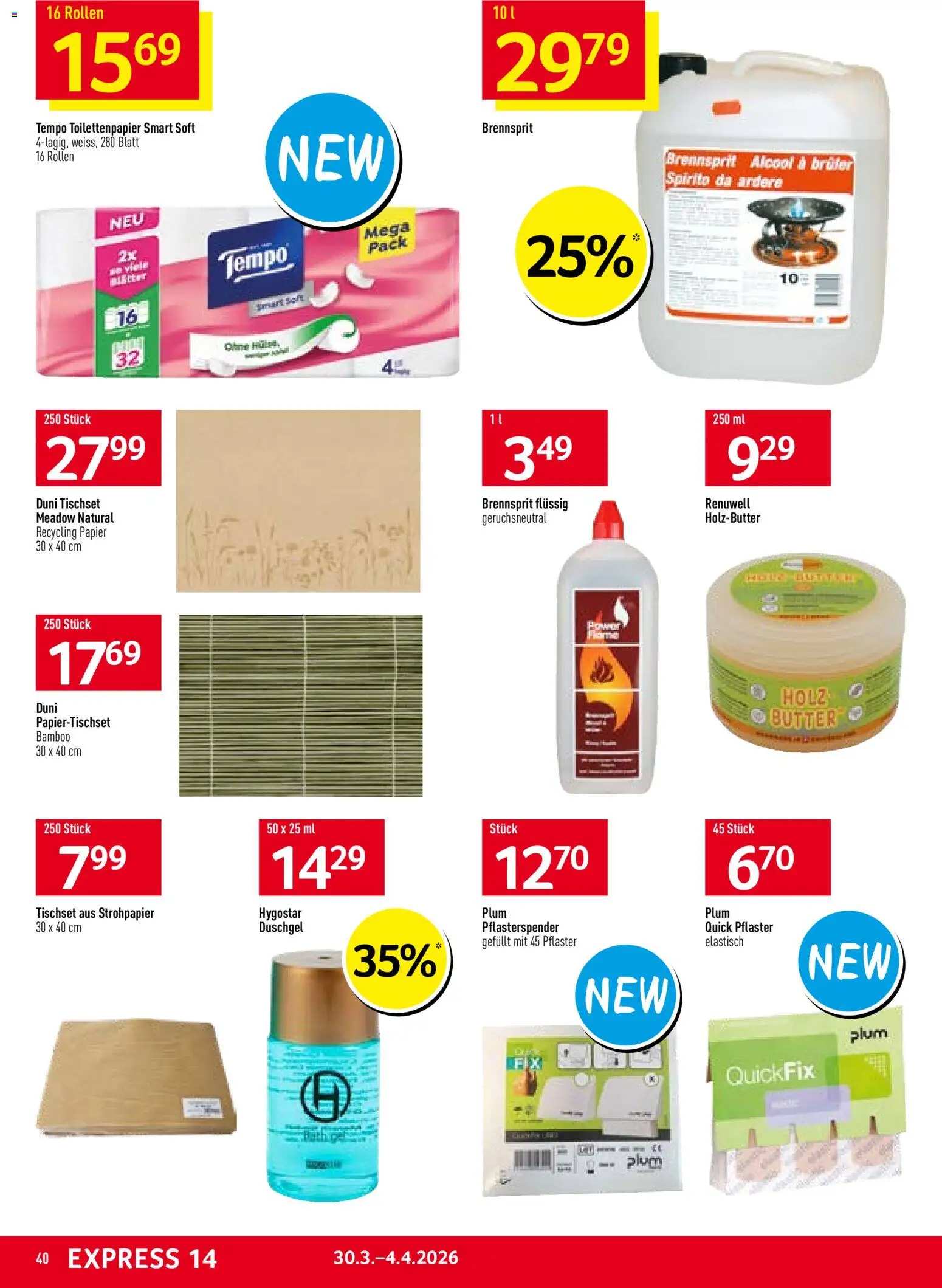 Prodega aktionen – gültig ab 30.03.2026 | Seite: 40 | Produkte: Duschgel, Butter, Toilettenpapier