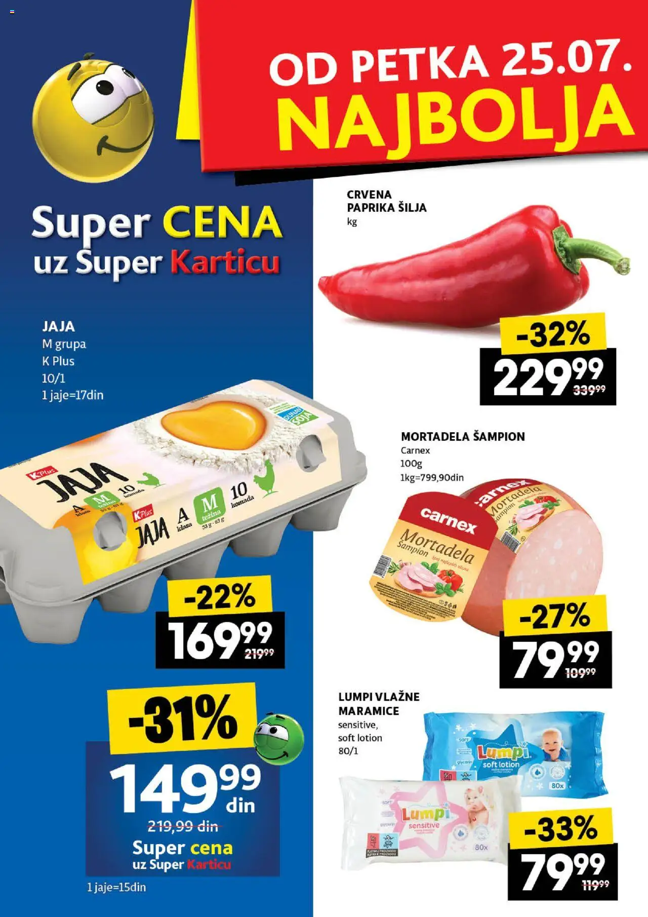 Idea katalog - važi od 24.07.2025 | Strana: 2 | Proizvode: Paprika, Mortadela, Jaja, Vlažne maramice