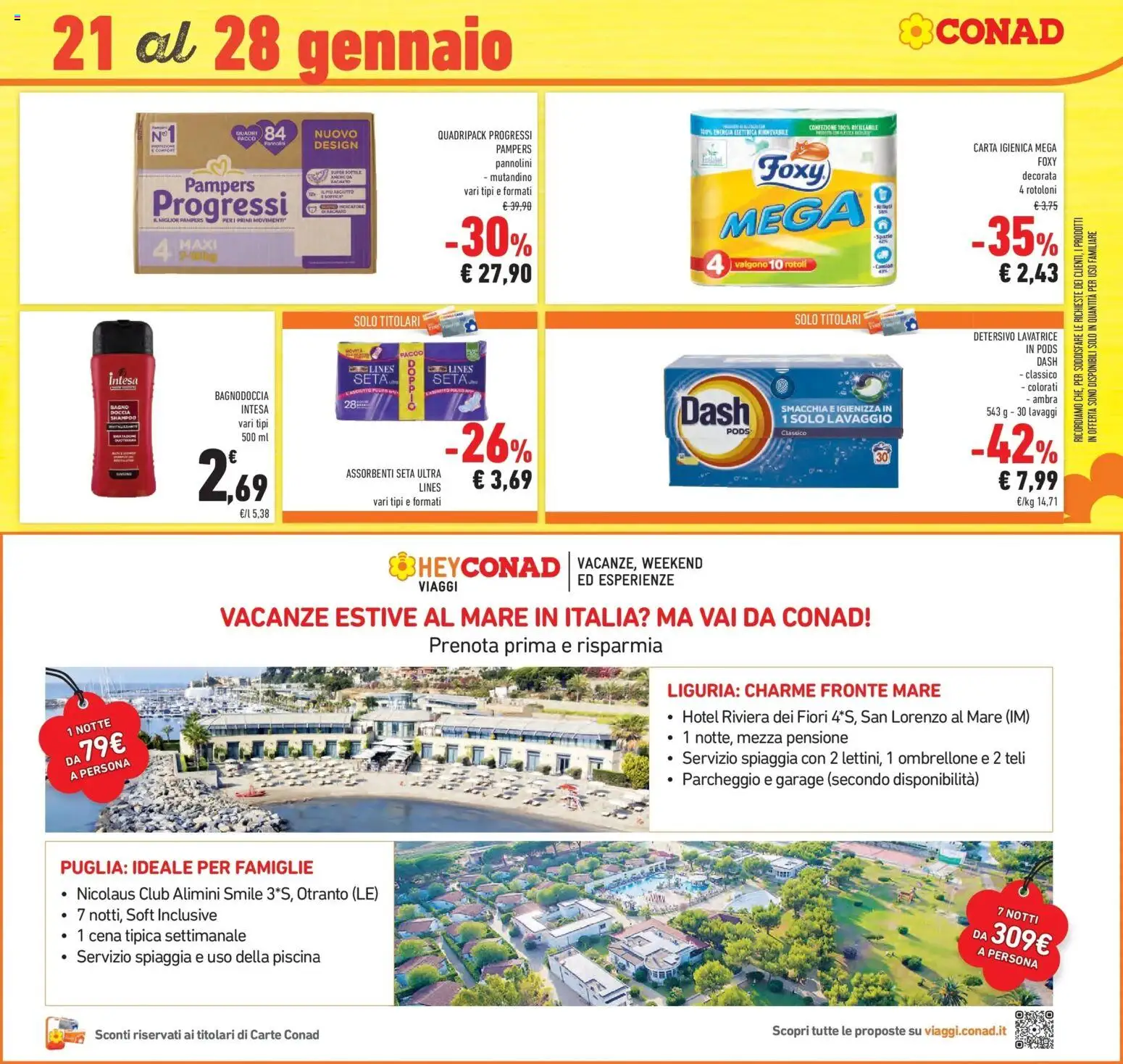 Volantino Conad del 14.01.2026 | Pagina: 25 | Prodotti: Carta igienica, Ombrellone, Lavatrice, Pampers