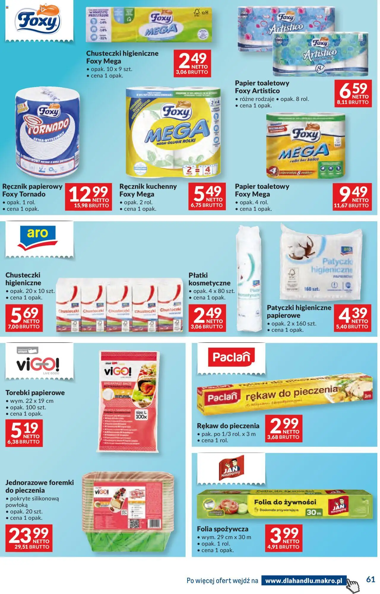 Makro Gazetka - Dystrybucja do sklepów od 16.09.2025 | Strona: 61 | Produkty: Folia spożywcza, Papier toaletowy, Chusteczki higieniczne, Torebki