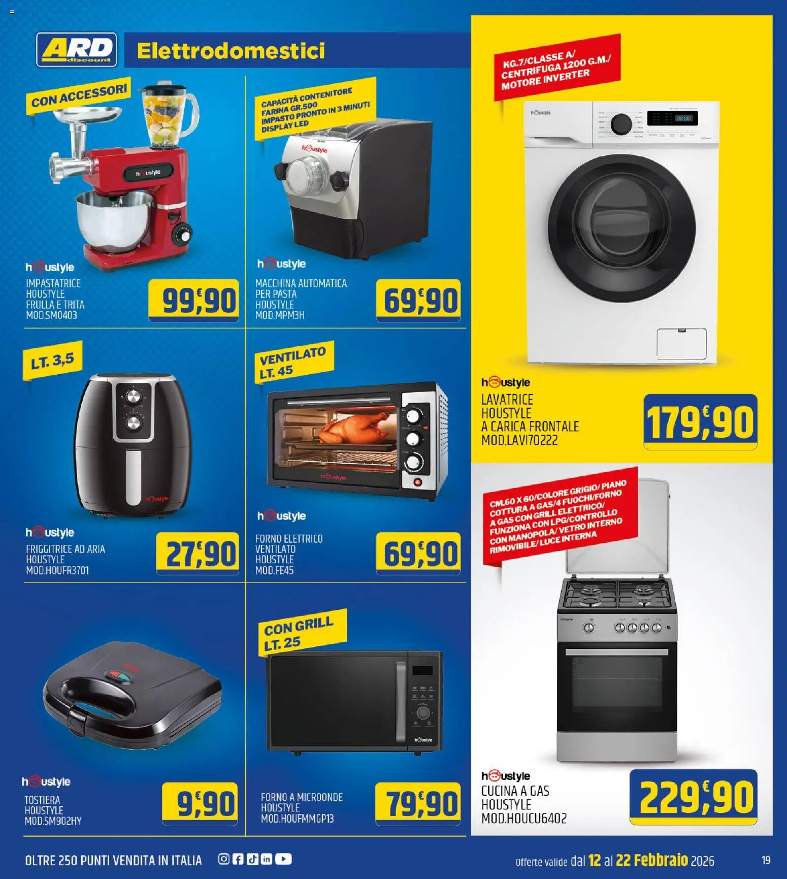 Volantino ARD Discount del 12.02.2026 | Pagina: 19 | Prodotti: Tostiera, Lavatrice, Forno a microonde, Forno