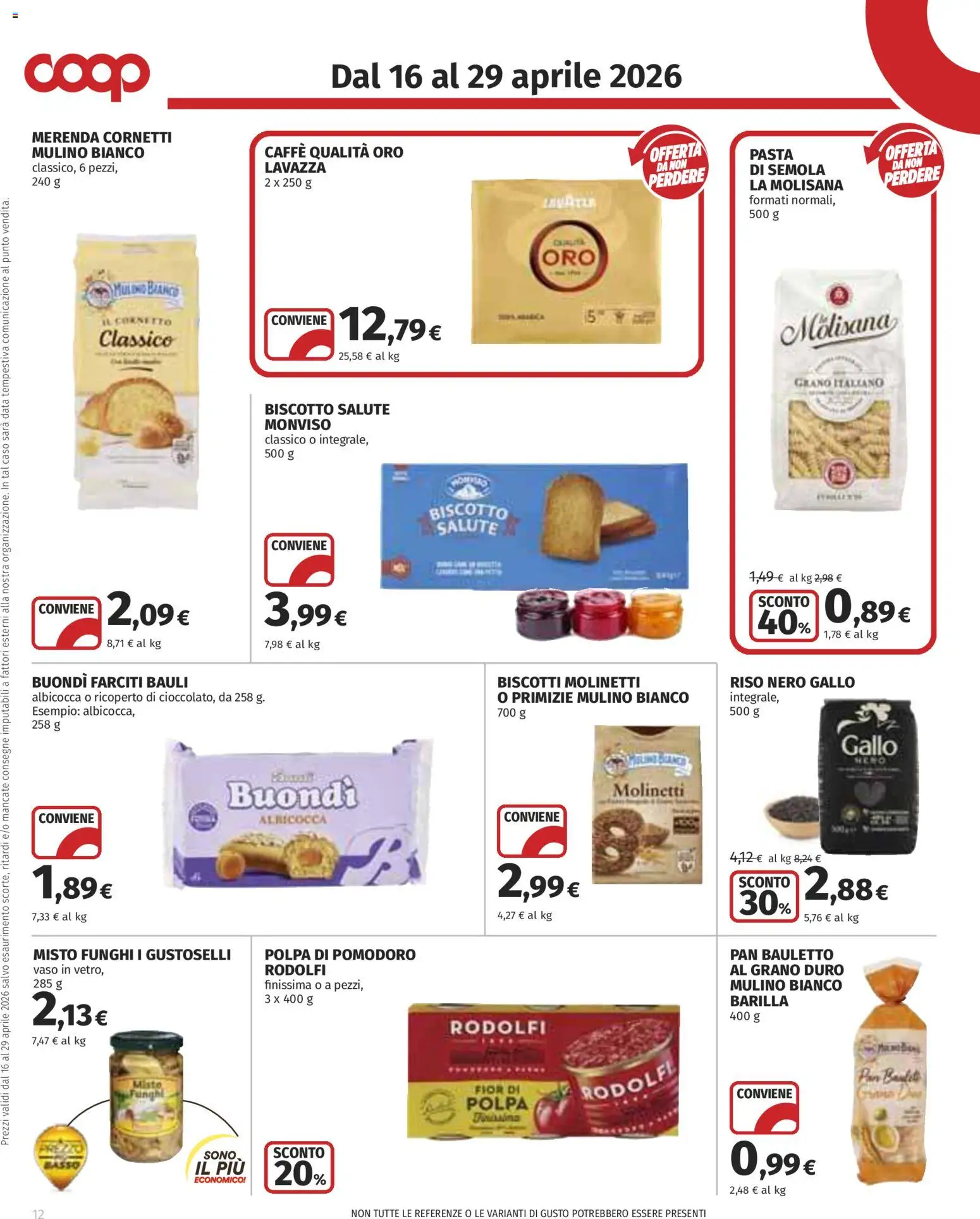 Volantino COOP del 16.04.2026 | Pagina: 12 | Prodotti: Biscotti, Pomodoro, Lavazza, Vaso