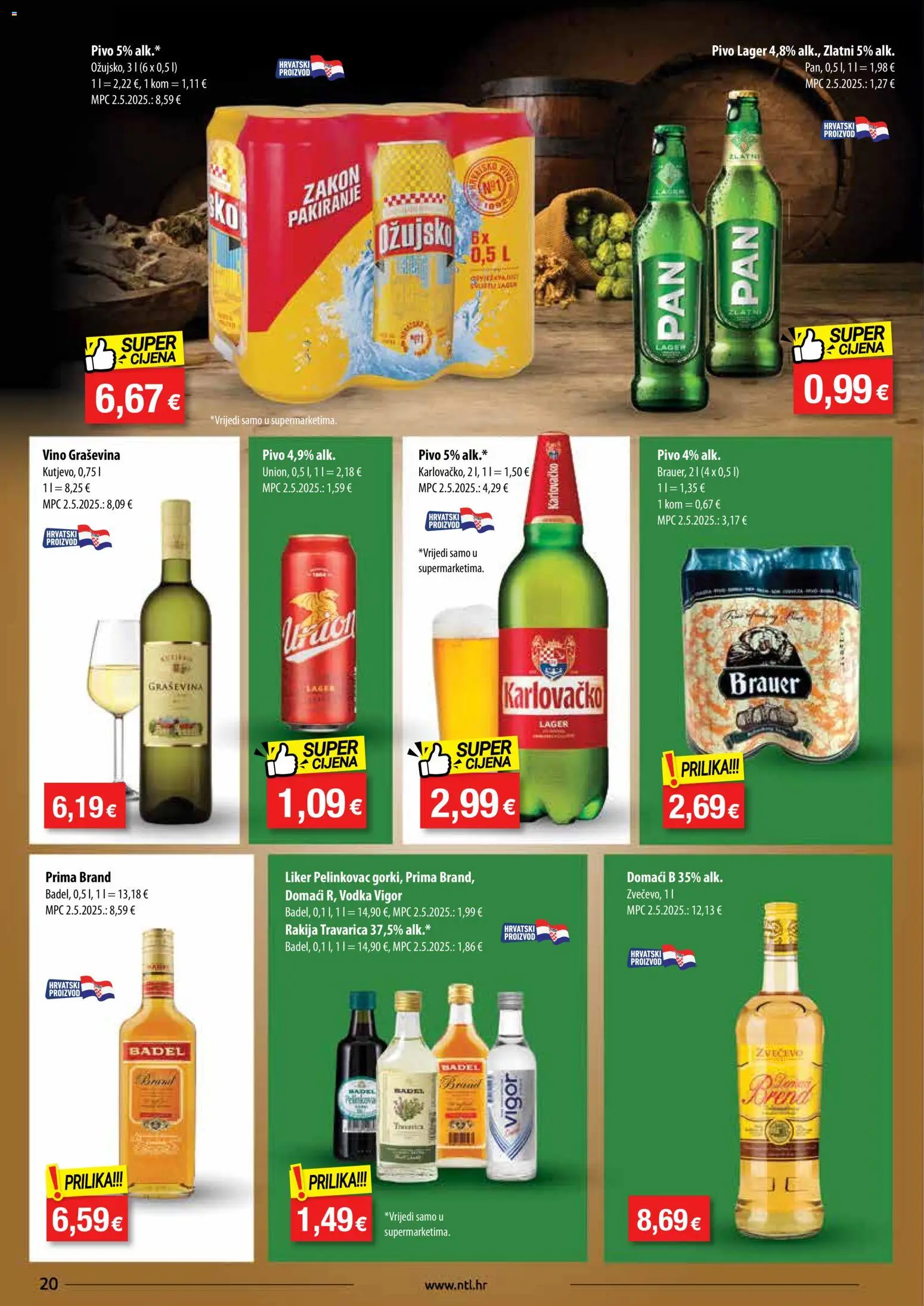 NTL katalog | vrijedi od 22.10.2025 | Stranica: 20 | Proizvodi: Travarica, Karlovačko, Vino, Vodka